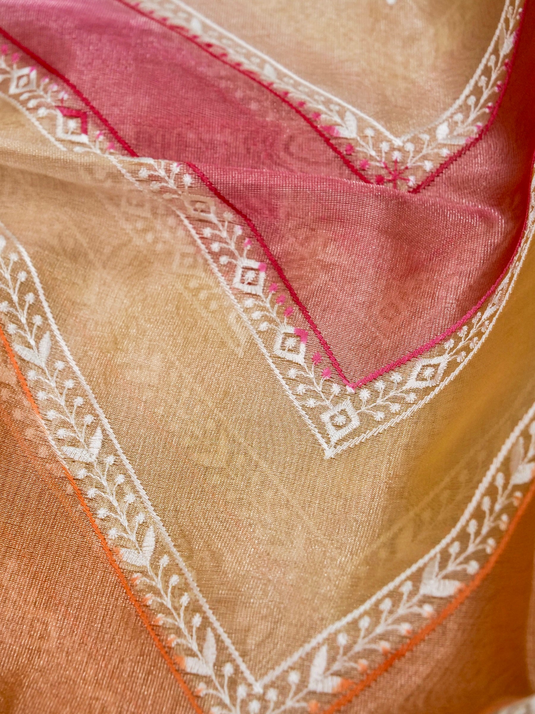 Banarasi tissue silk allover computer embroidery with rangkaat with blouse