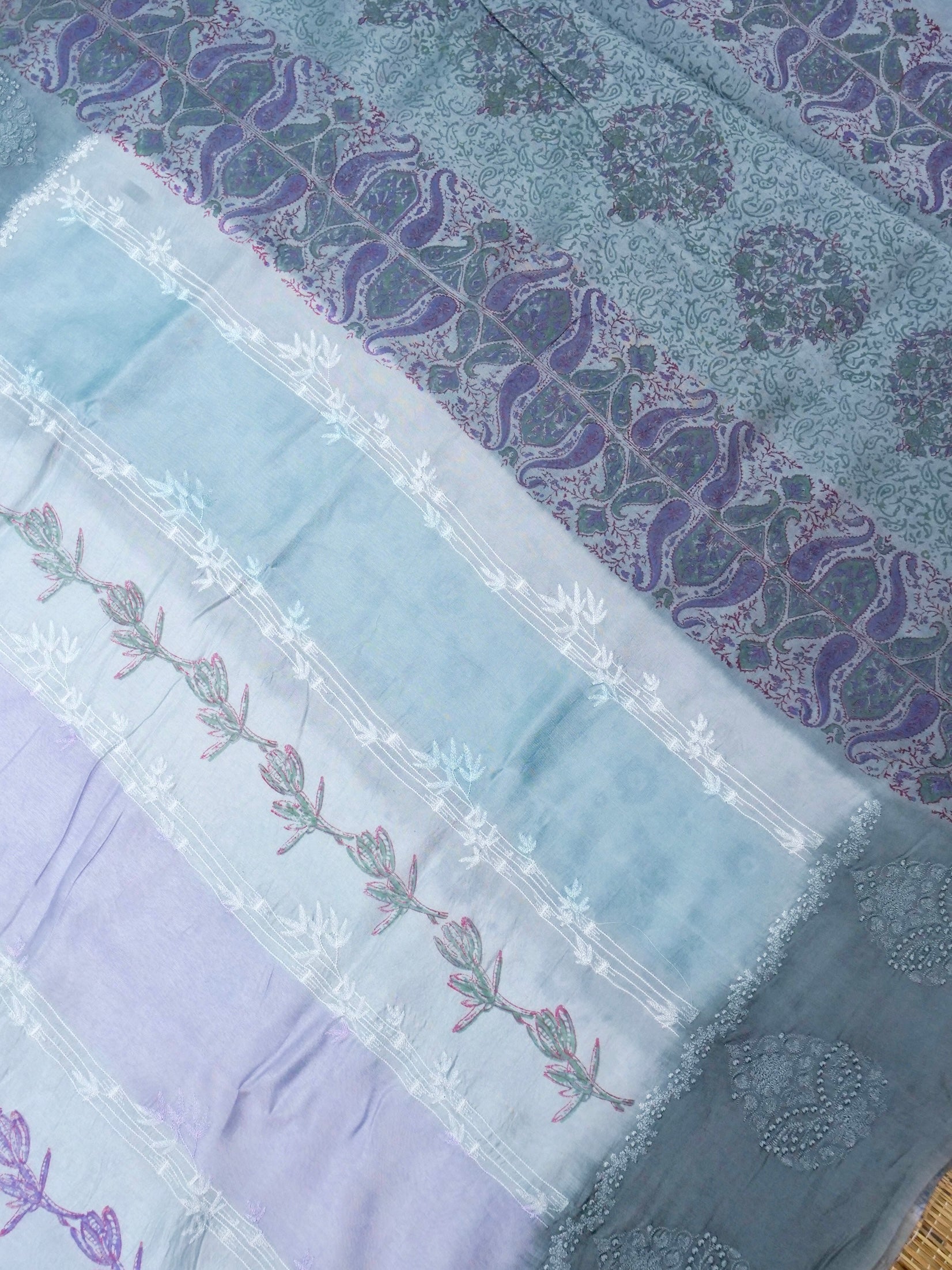 Banarasi pure raw mango silk allover computer embroidery and hand brushing with printed blouse