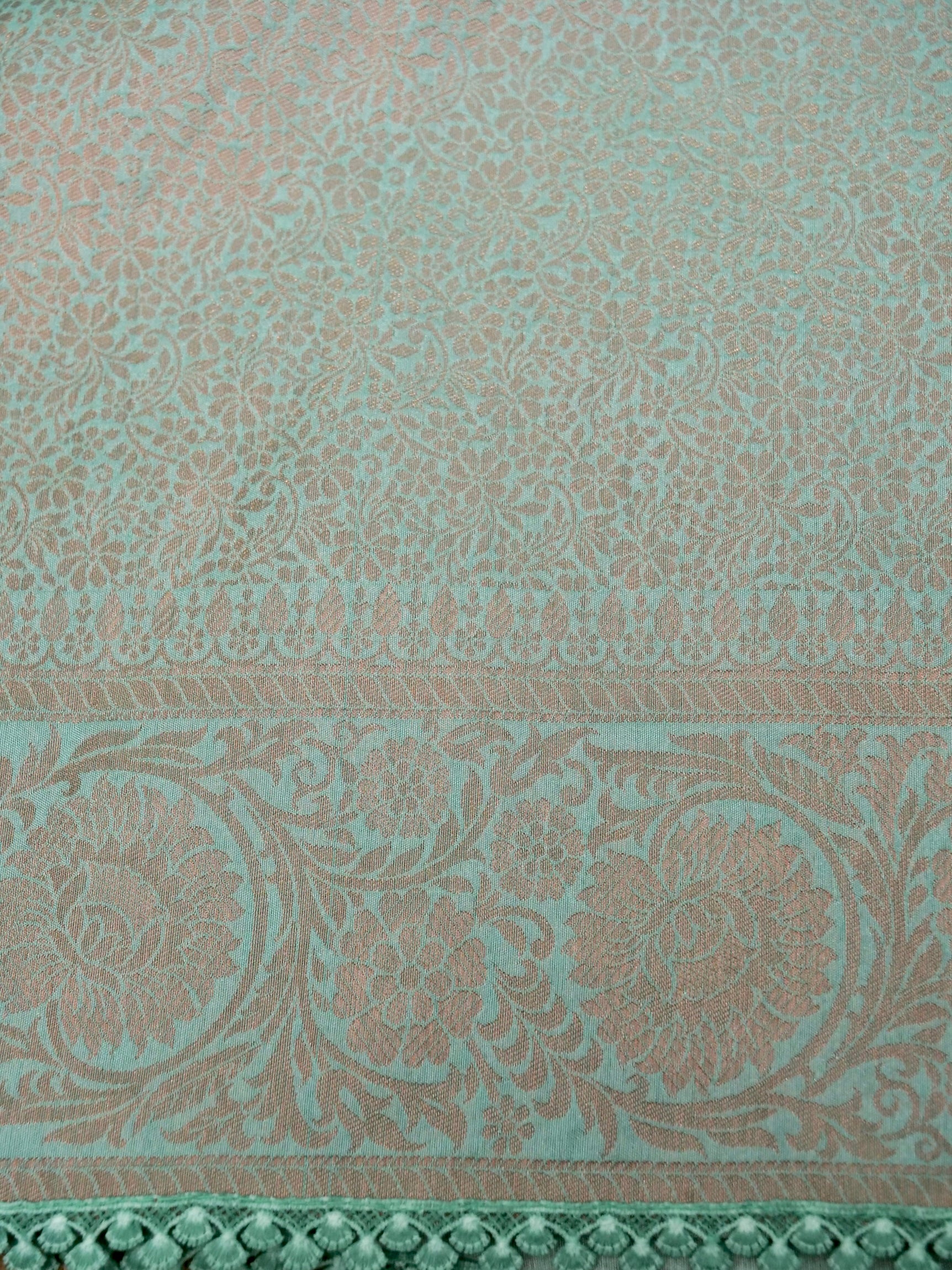 Banarasi cotton silk allover floral computer embroidery with skurt applic border attached jaquard blouse