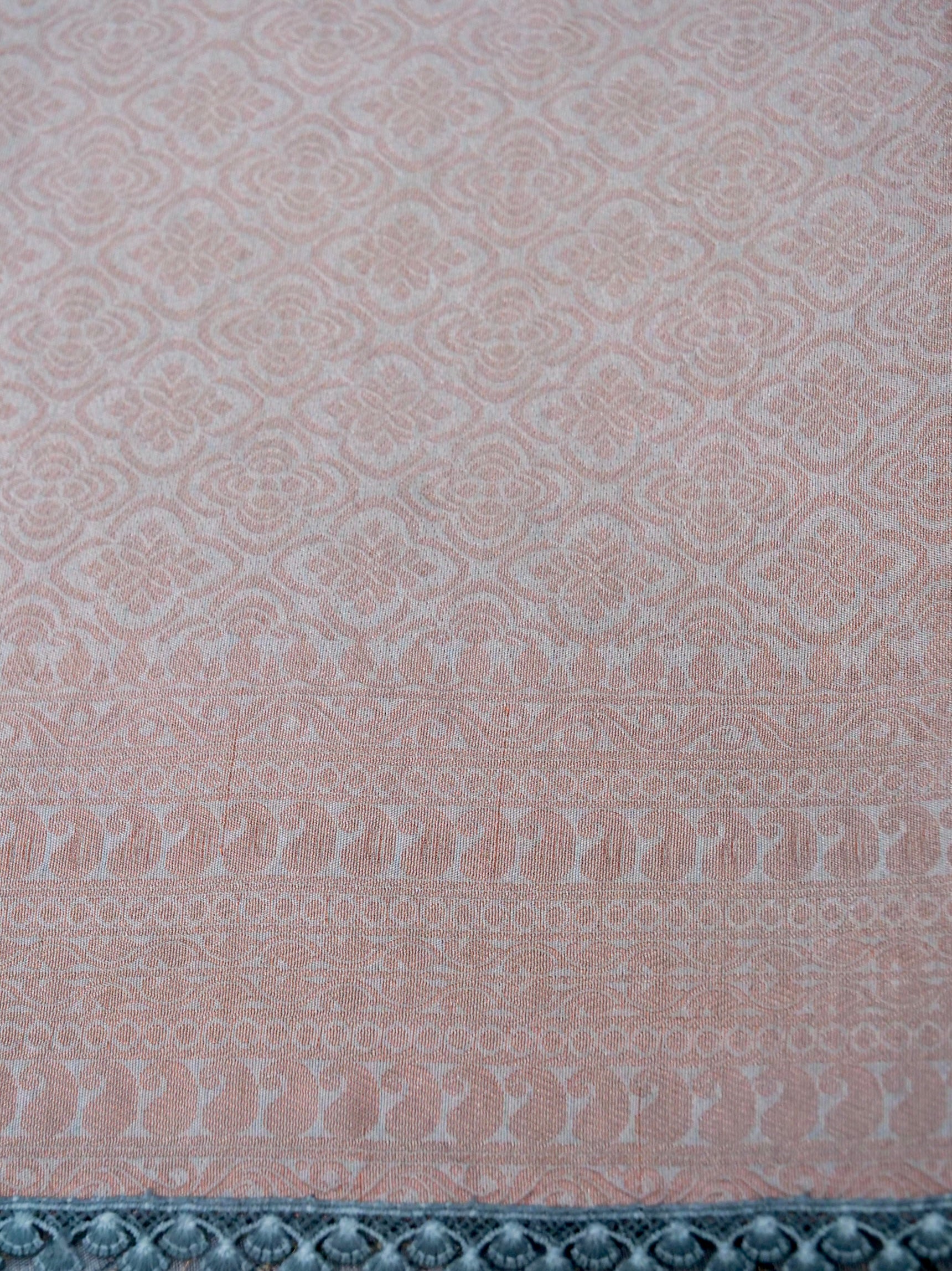 Banarasi cotton silk allover floral computer embroidery with skurt applic border attached jaquard blouse