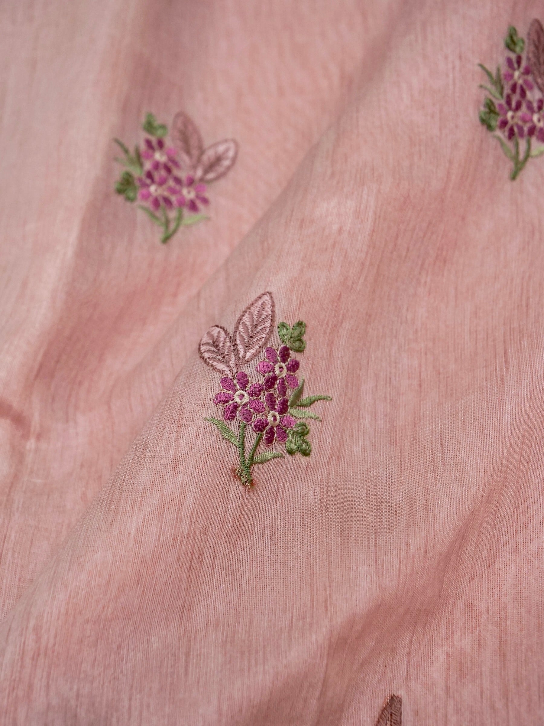 Banarasi cotton silk allover floral computer embroidery with skurt applic border attached jaquard blouse