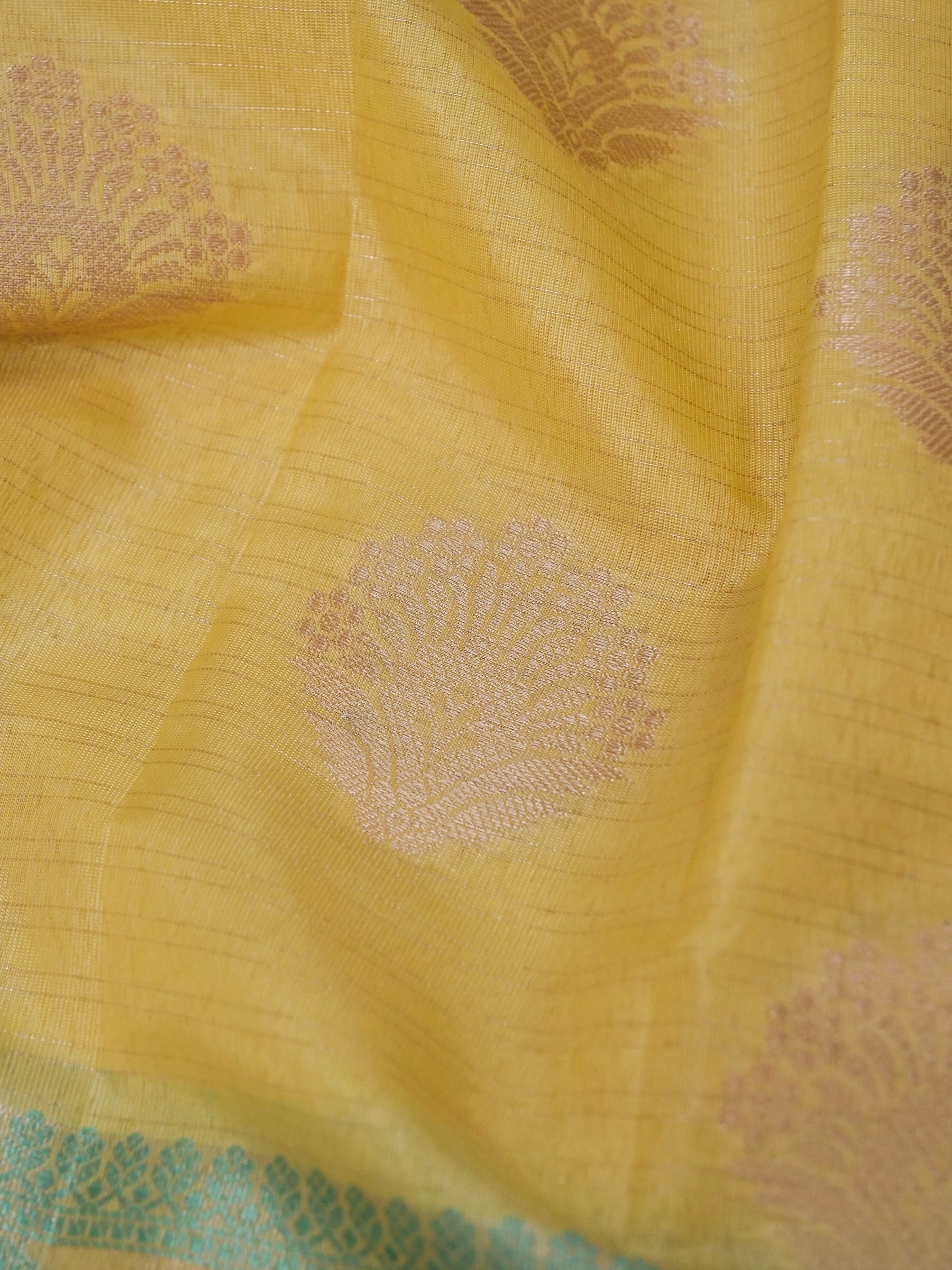 Cotton moti silk zari linning with tissue jari buta border with rich pallu and jacquard Blouse