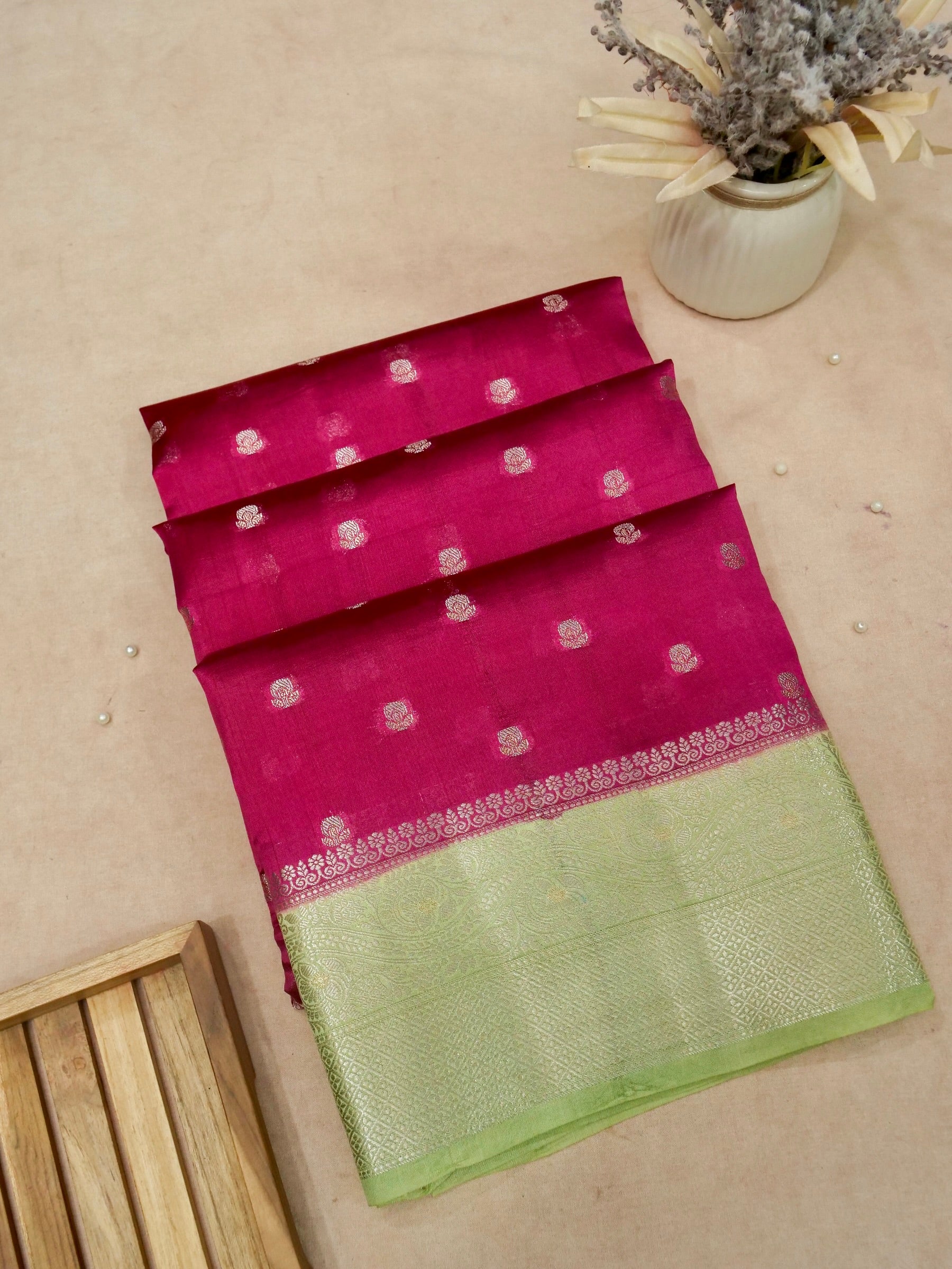 Banarasi Pure Mango Silk Allover Rupa Sona Zari Buti Design Light Weight with Attached Contrast Blouse