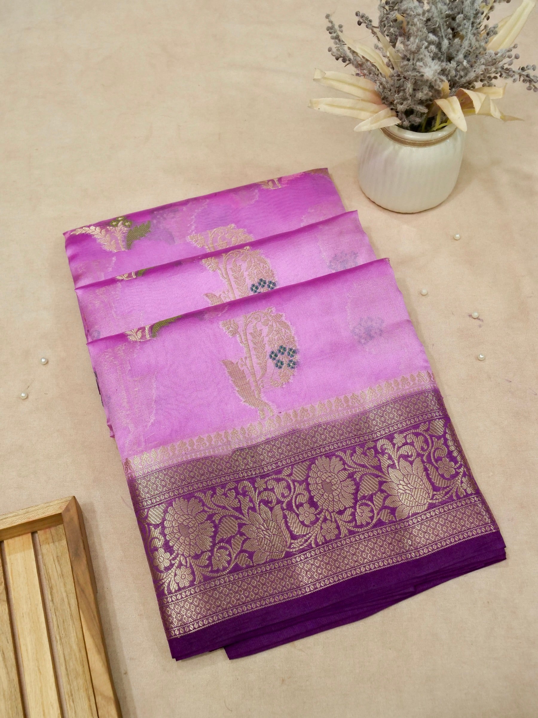 Banarasi Pure Dupion Silk Allover Zari Jaal Design with Resham Meena Light Voilet