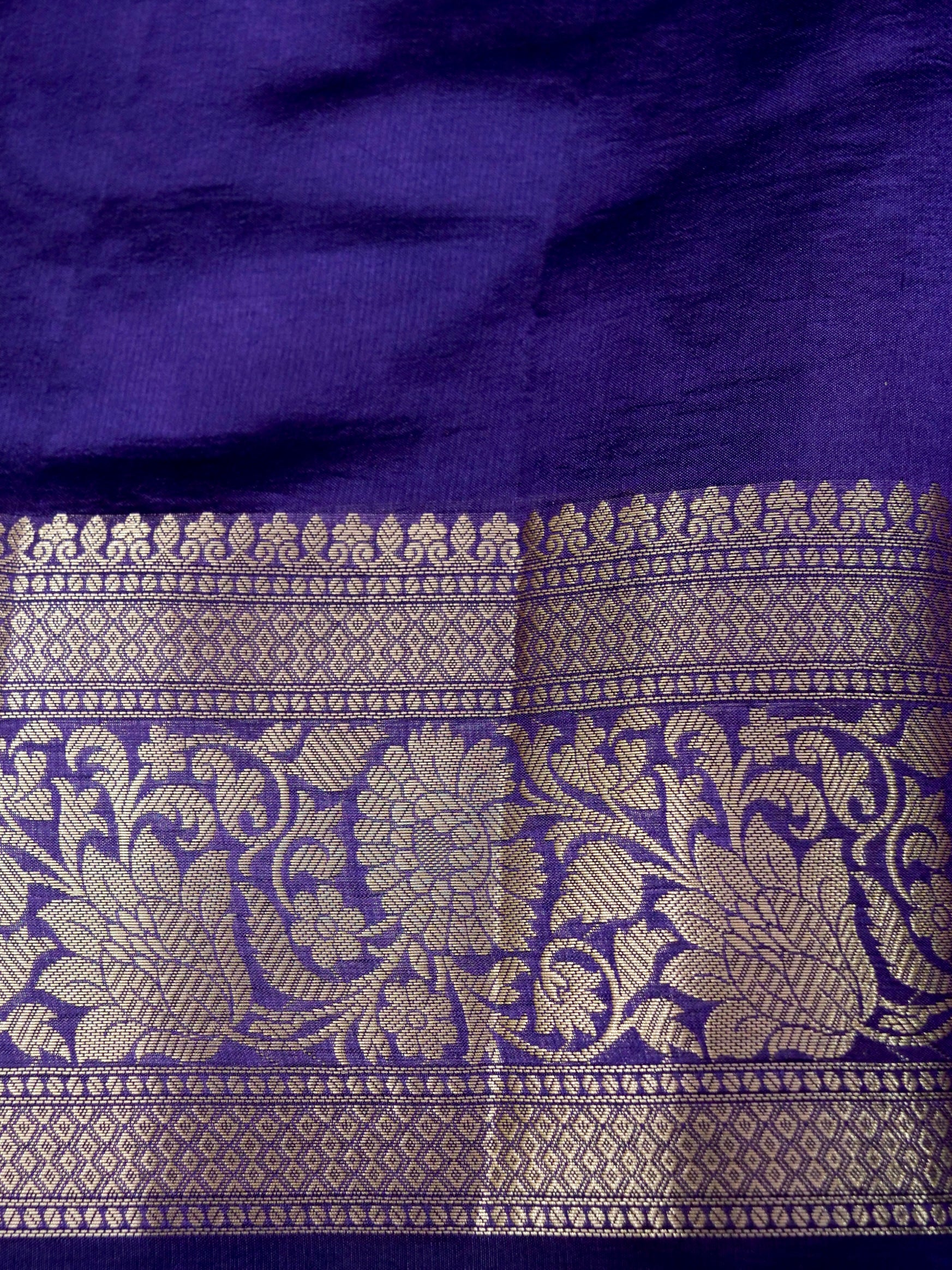 Banarasi Pure Dupion Silk Allover Zari Jaal Design with Resham Meena Attached Contrast Blouse