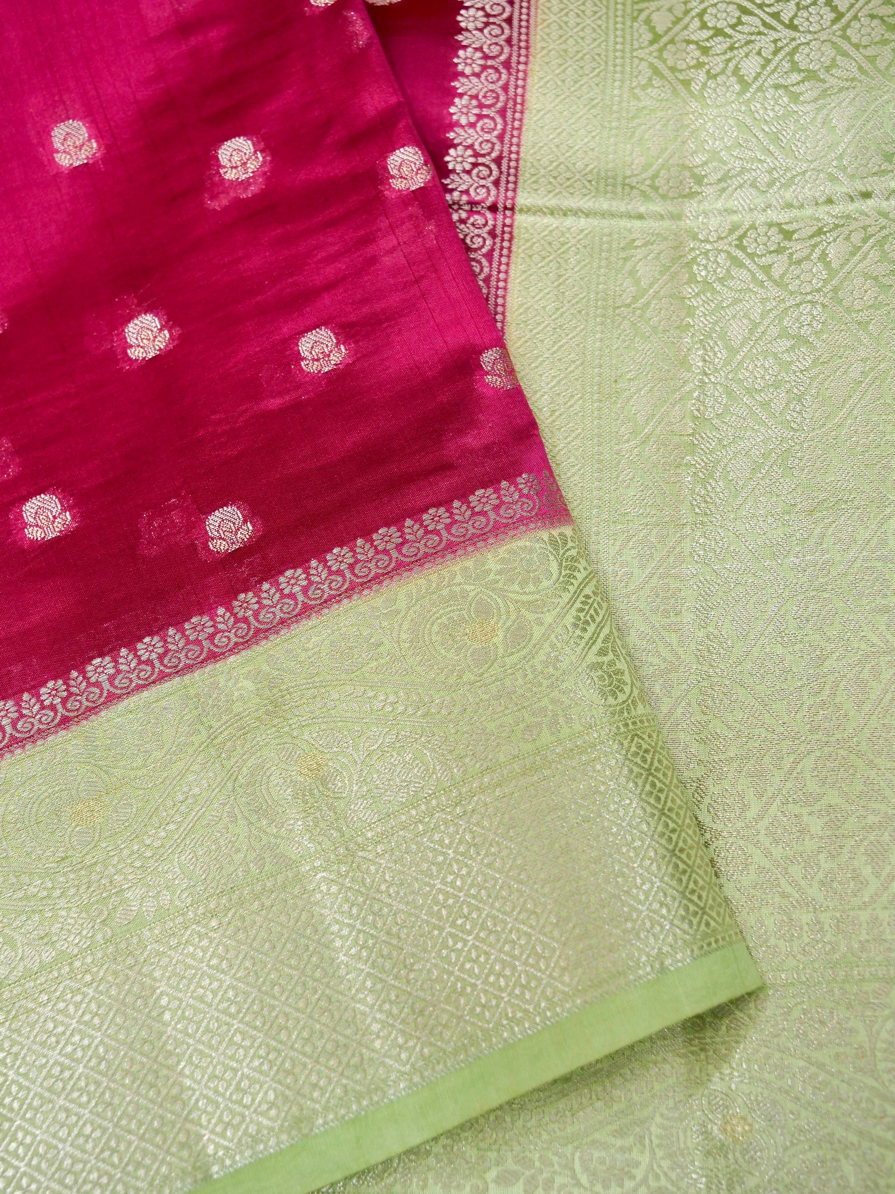 Banarasi Pure Mango Silk Allover Rupa Sona Zari Buti Design Light Weight with Attached Contrast Blouse