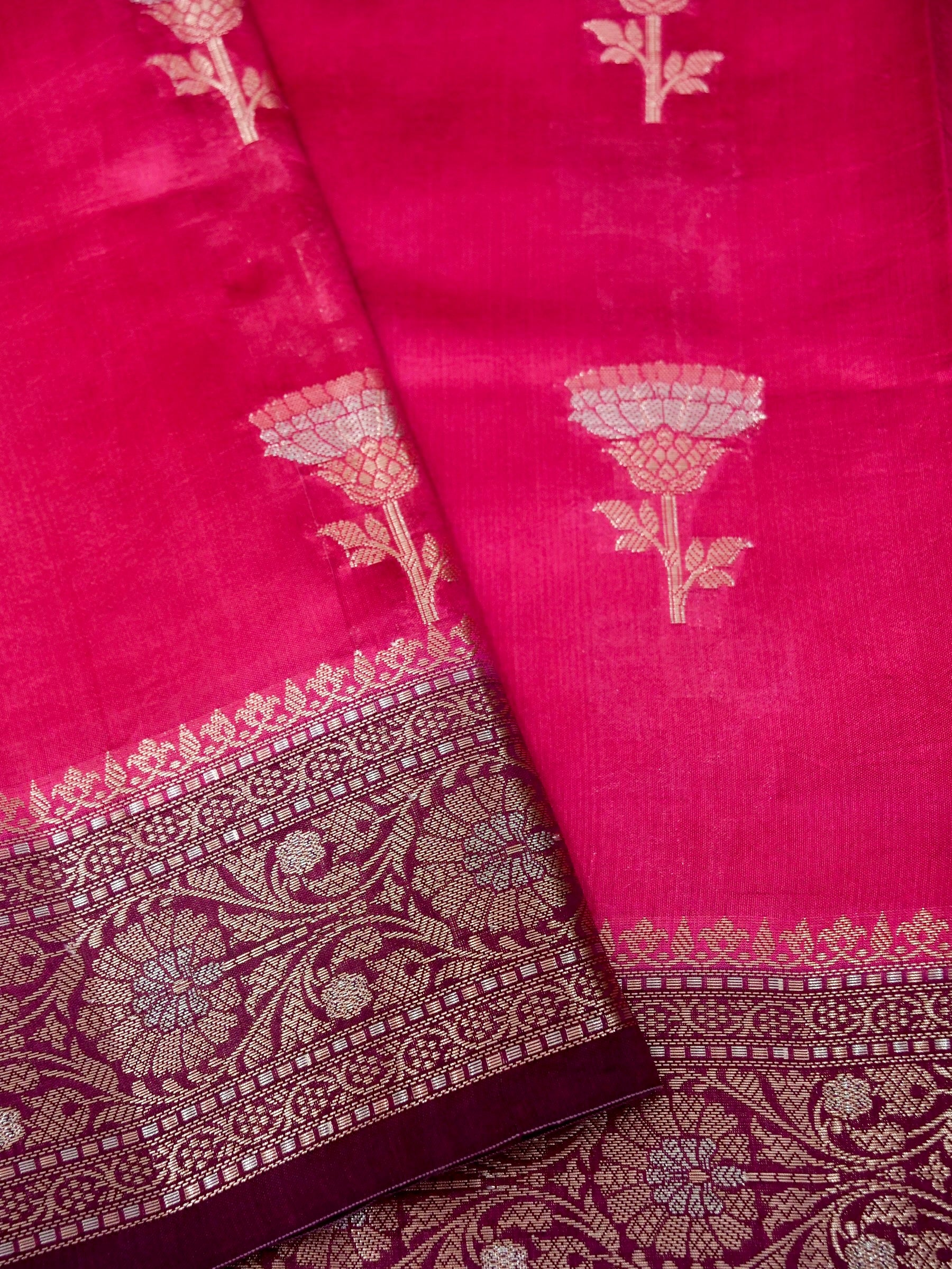 Banarasi Pure Mango Silk Allover Rupa Sona Zari Buti Design Light Weight with Attached Contrast Blouse