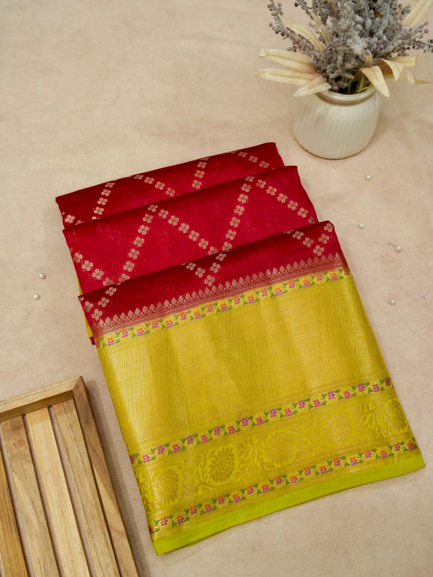Banarasi Pure Dupion Silk Allover Zari Zig Zag Design with Tilfi Meena in Border Allover Saree