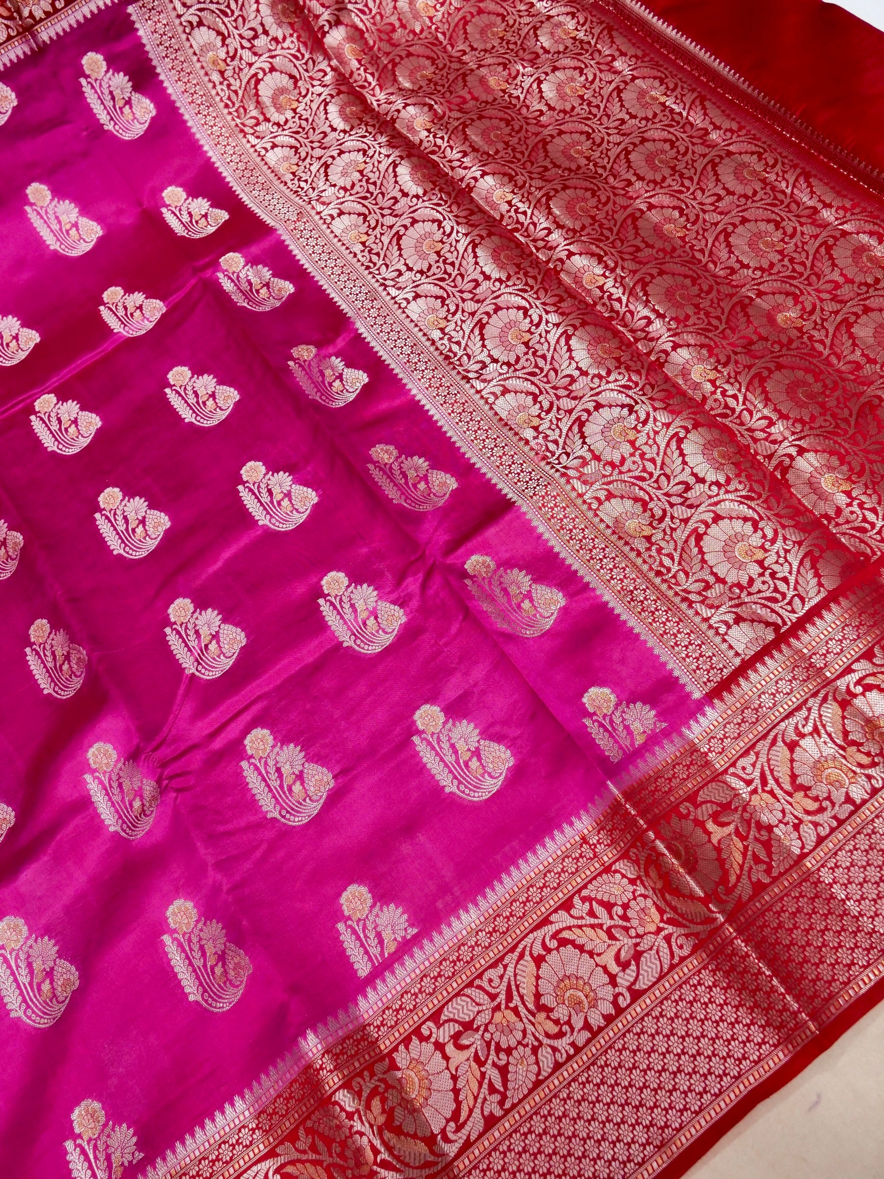 Banarasi Mango Silk Saree Allover Sona Rupa Zari Buti with Contrast Blouse