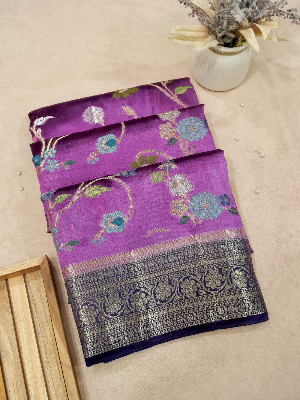 Banarasi Pure Mango Silk Allover Zari Jaal with Tilfi Resham Meena