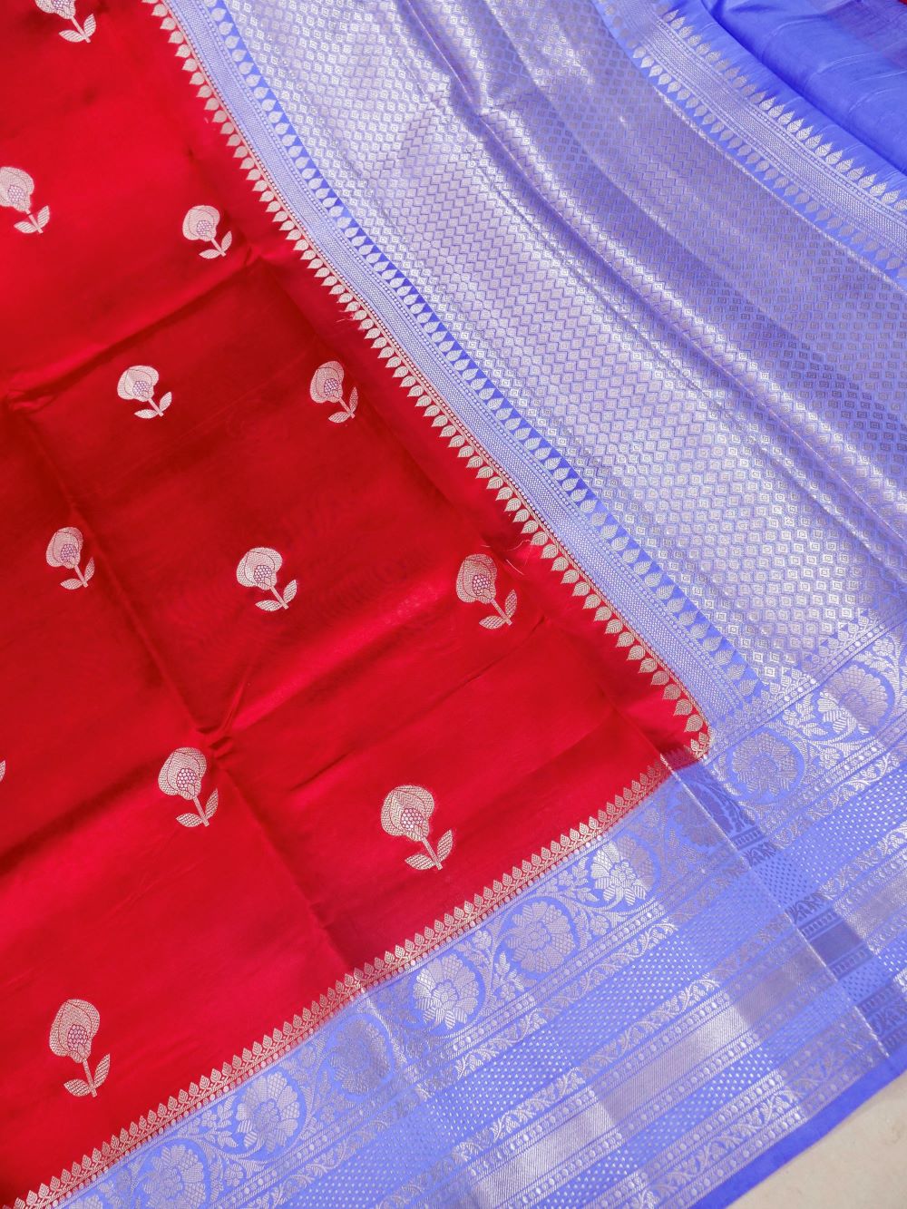 Banarasi Pure Mango Silk Allover Zari Buti Contrast Border and Pallu