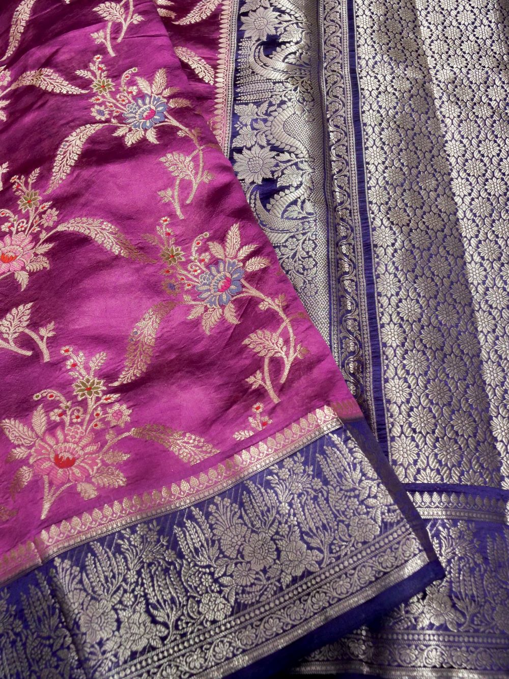 Banarasi Pure Mango Silk Allover Zari Jaal with Tilfi Resham Meena