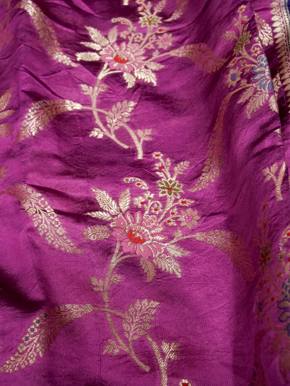 Banarasi Pure Mango Silk Allover Zari Jaal with Tilfi Resham Meena