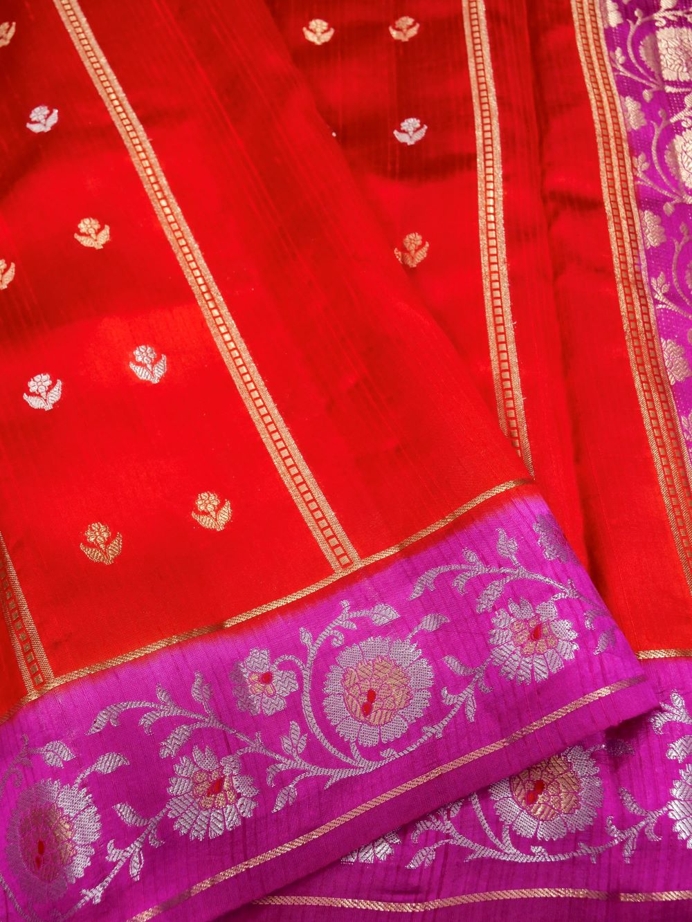 Banarasi Mulbar Silk Saree Allover Zari Strip and Buti with Meena Border