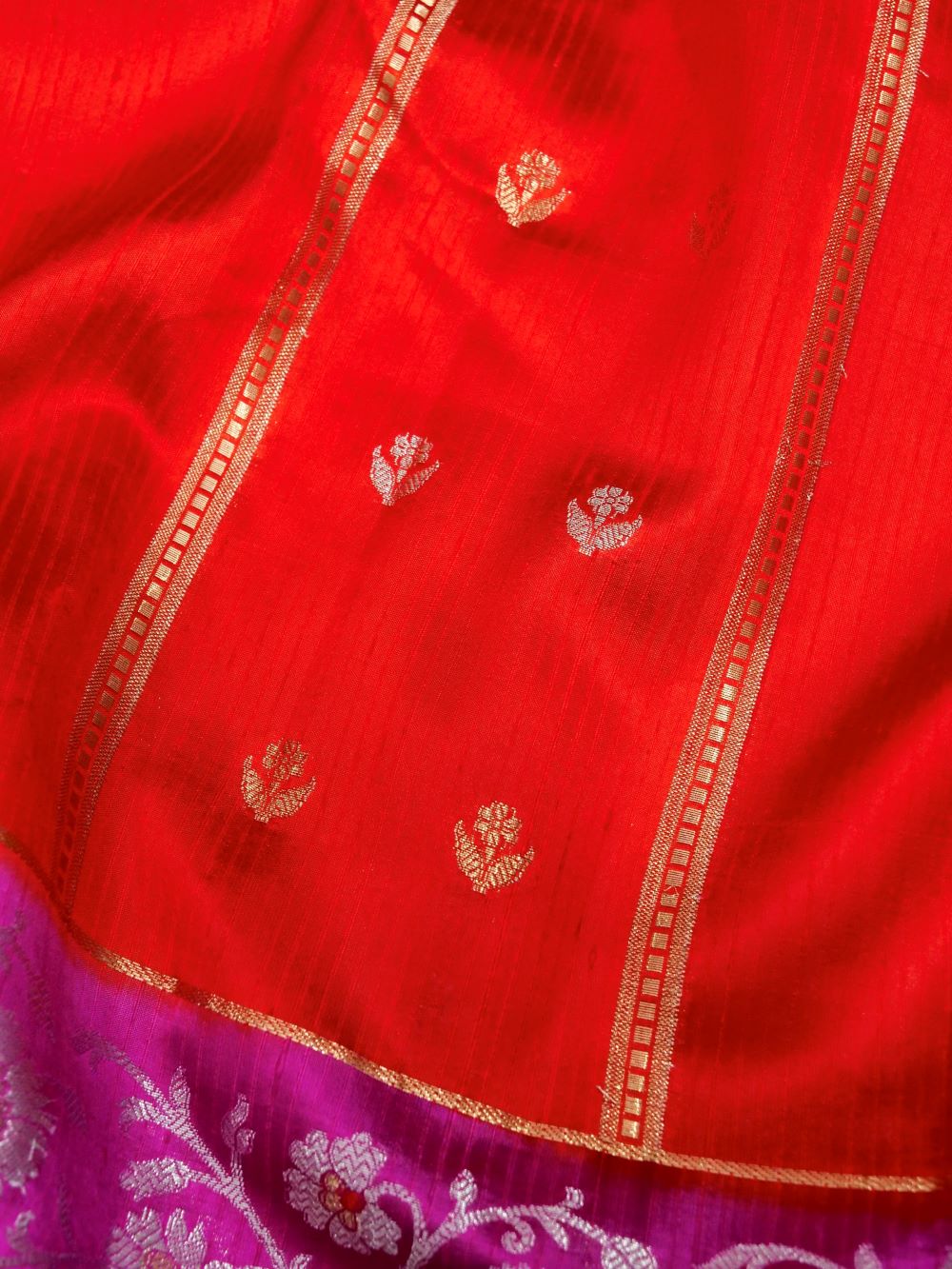 Banarasi Mulbar Silk Saree Allover Zari Strip and Buti with Meena Border