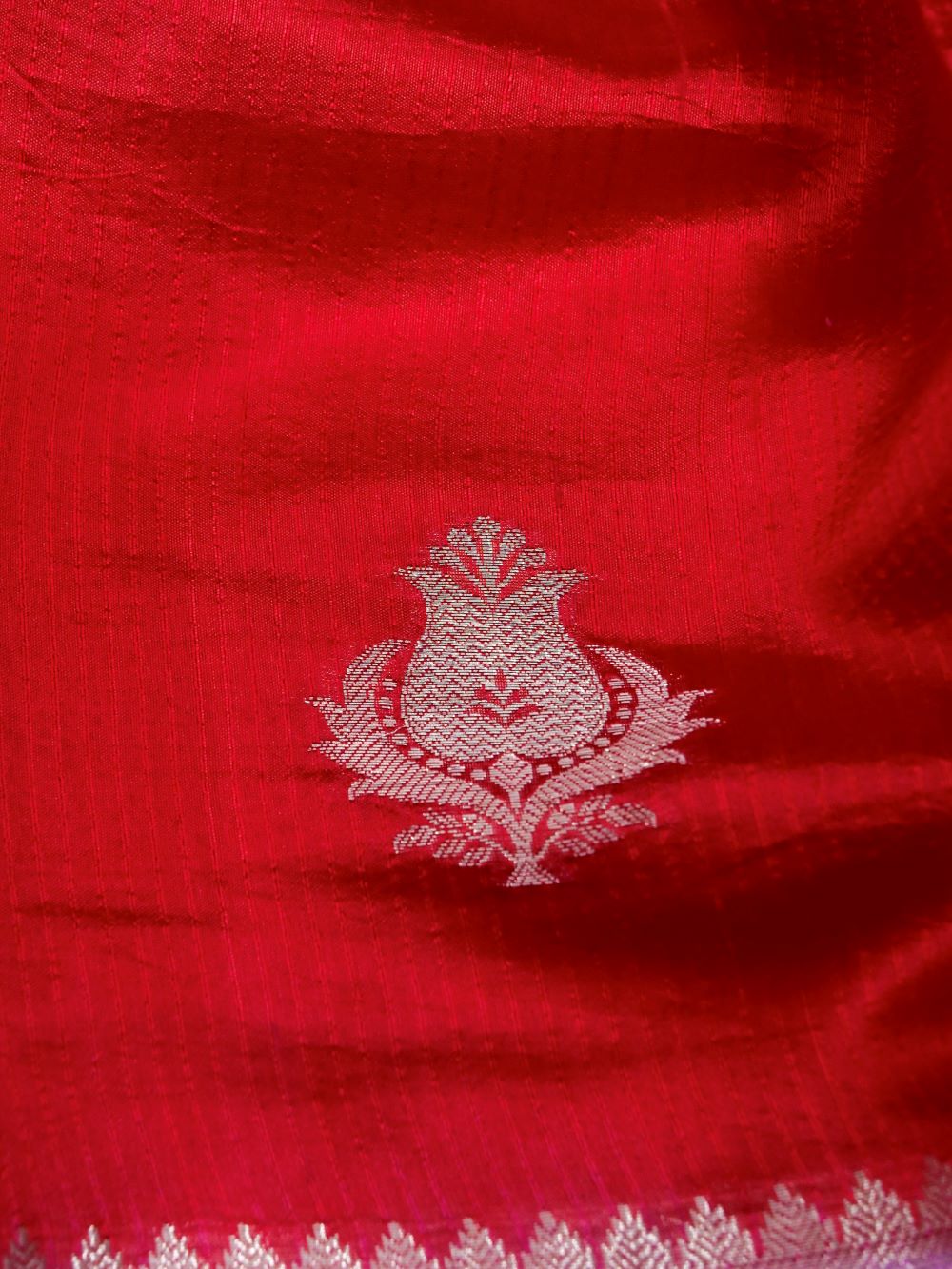 Banarasi Mulbar Silk Saree with Zari Floral Buti Contrast Border and Blouse