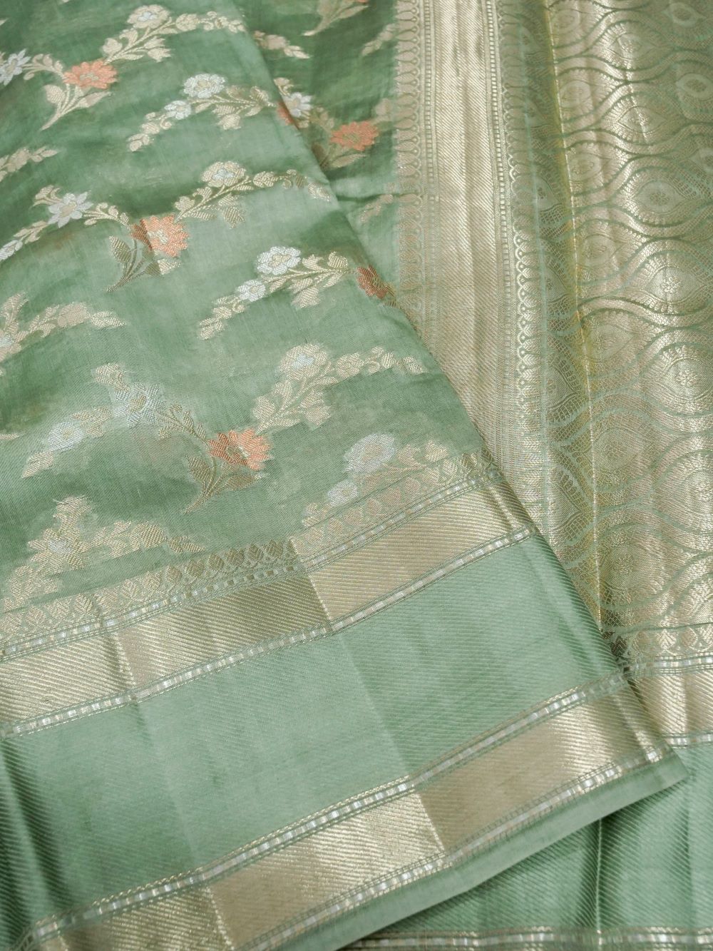 Banarasi Chiniya Silk Allover Zari Buti with Small Border