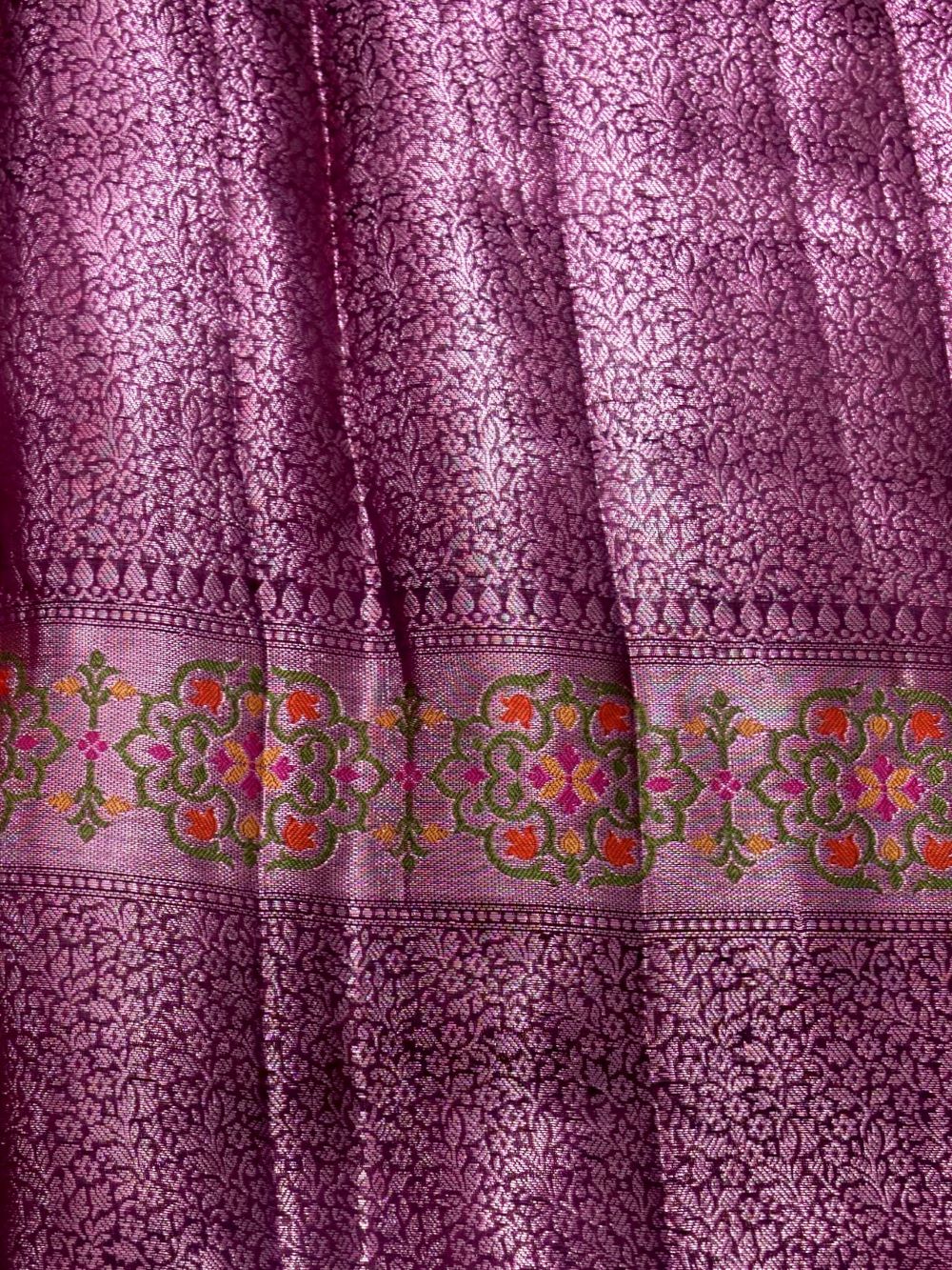 Banarasi Pure Dupion Silk Allover Zari Buti Design with Hand Brushing Contrast Blouse