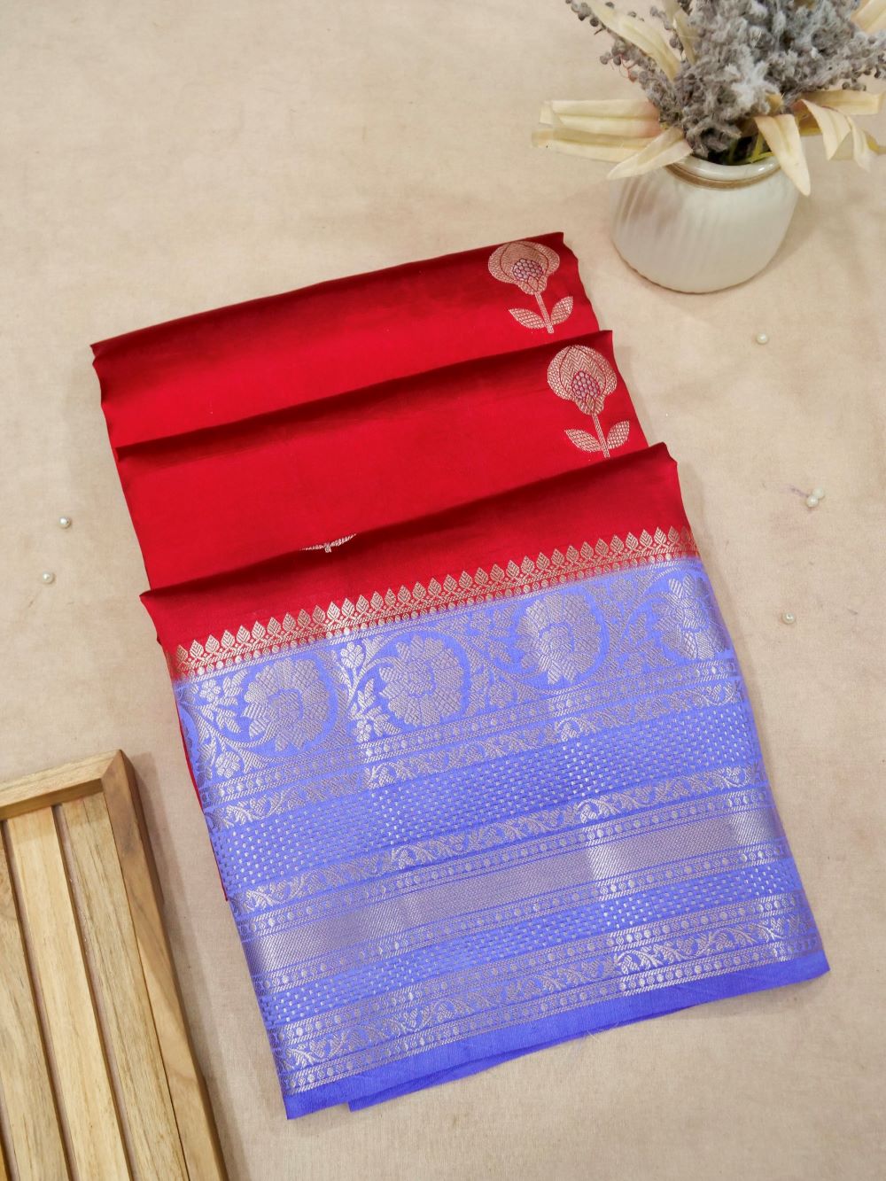 Banarasi Pure Mango Silk Allover Zari Buti Contrast Border and Pallu