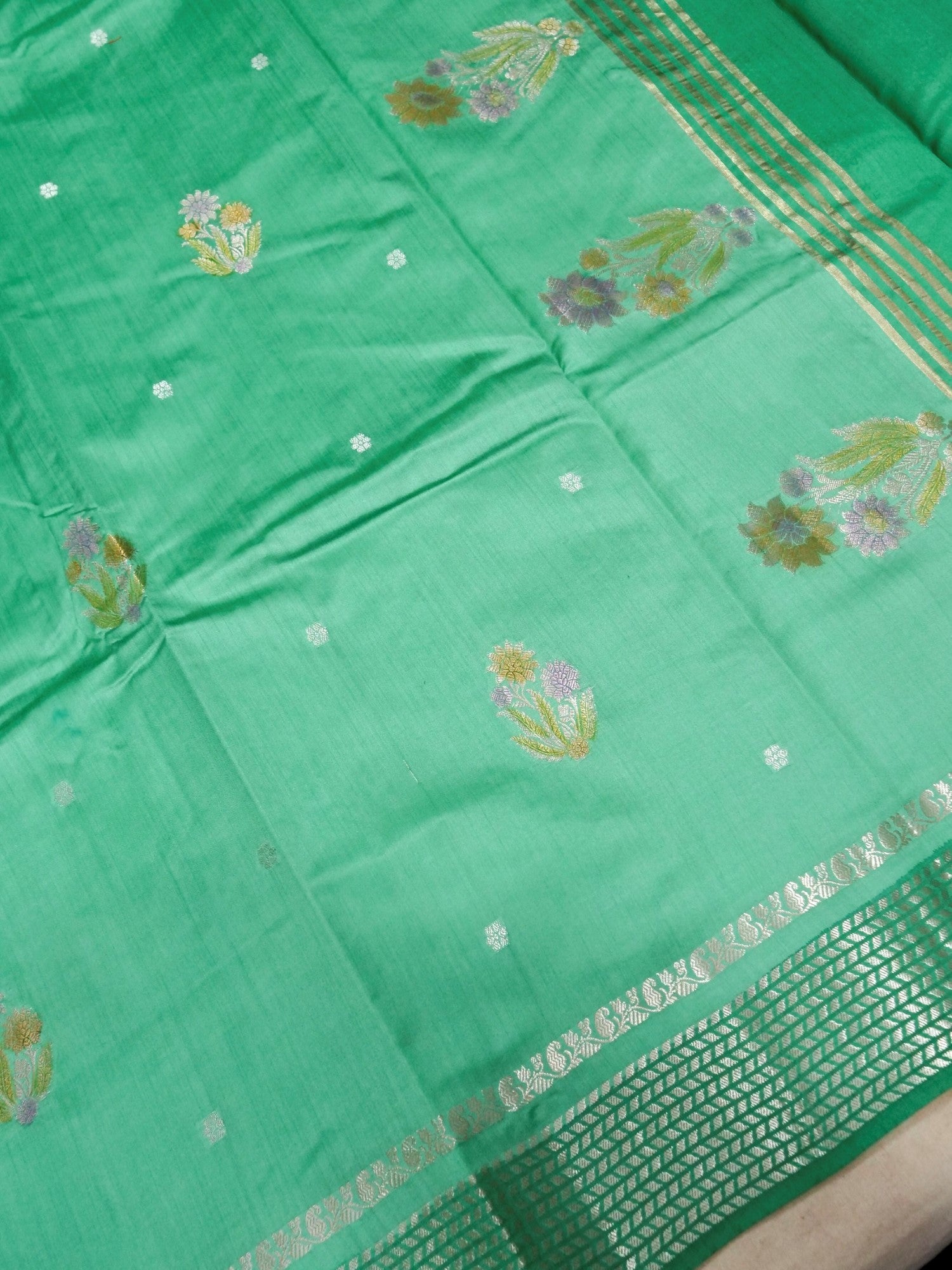 Banarasi Pure Chiniya Silk with Zari Buti and Hand Brushing