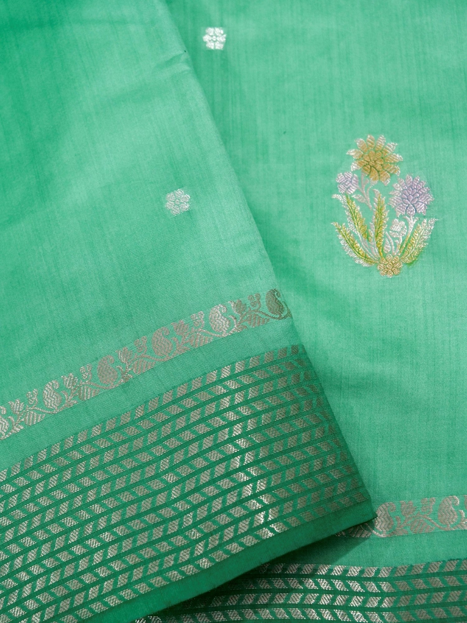 Banarasi Pure Chiniya Silk with Zari Buti and Hand Brushing