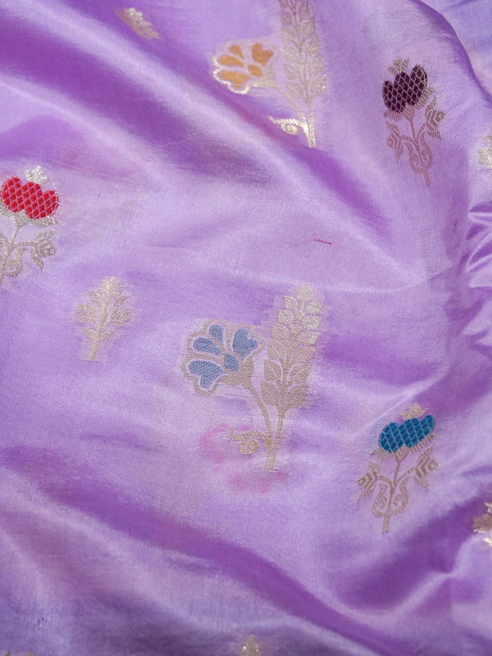 Banarasi Pure Dupion Silk Allover Zari and Resham Meena Jaal Design Contrast Blouse