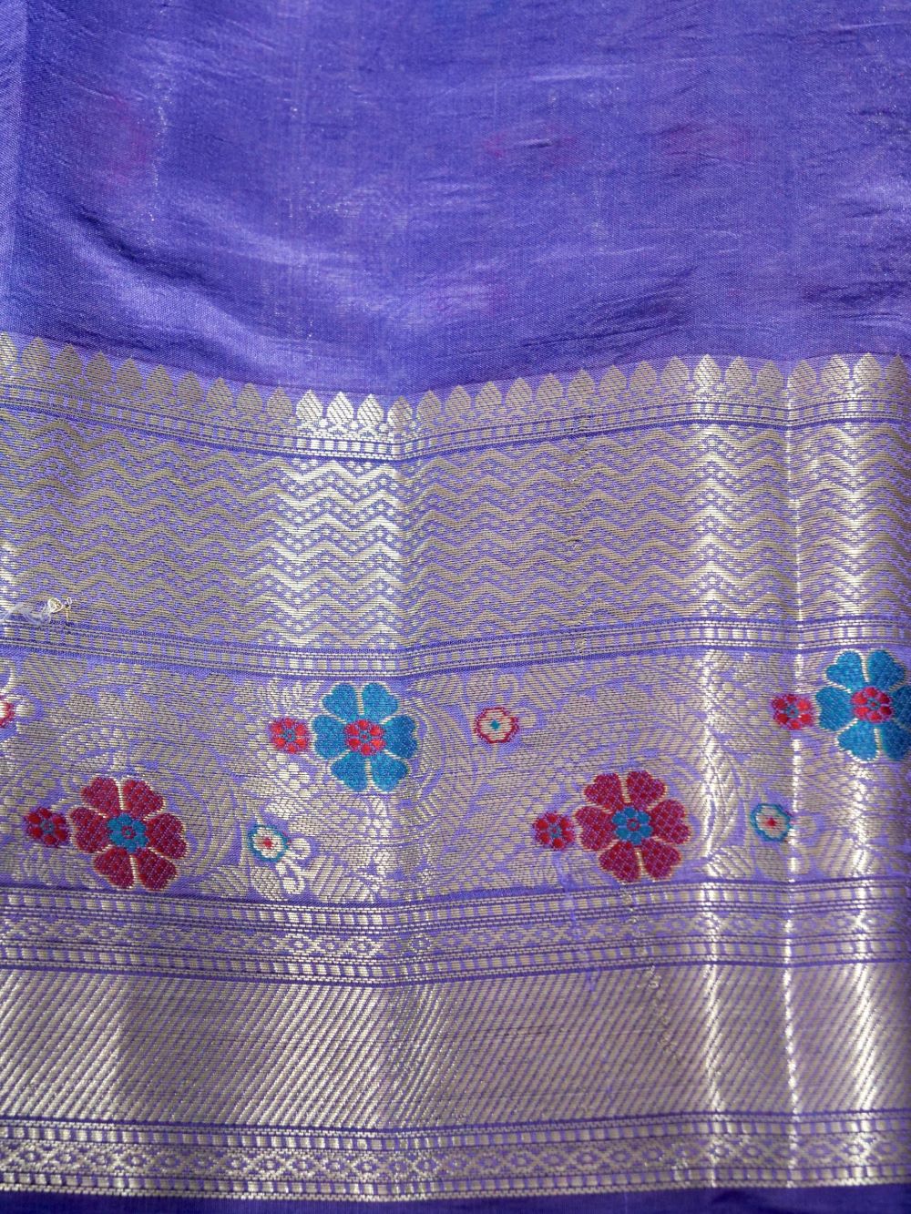 Banarasi Pure Dupion Silk Allover Zari and Resham Meena Jaal Design Contrast Blouse