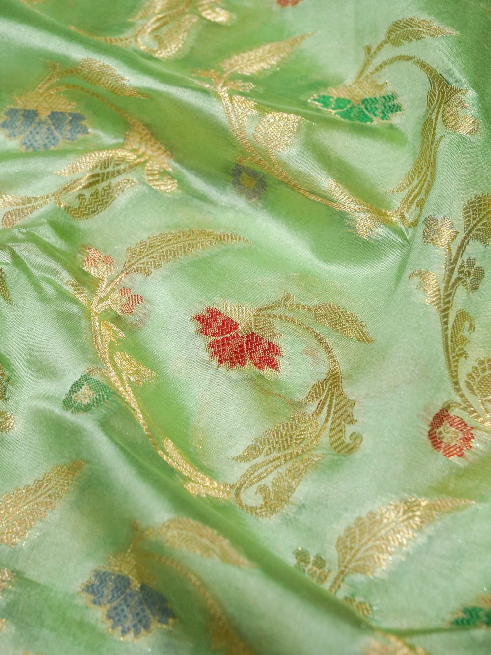 Banarasi Pure Dupion Silk Allover Zari and Resham Meena Jaal Design Contrast Blouse