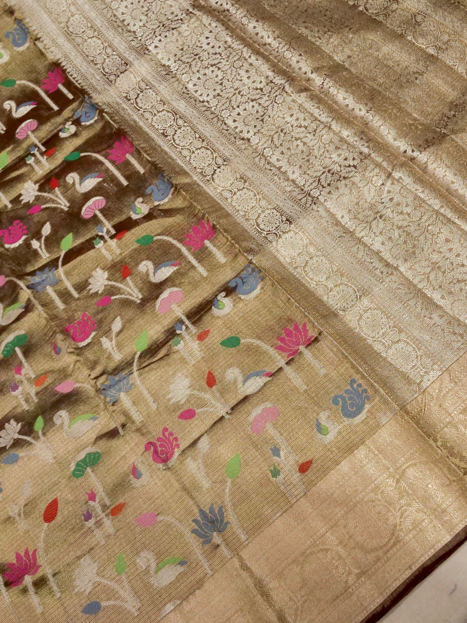 Banarasi Pure Tissue Silk with Resham Meena Attached Blouse