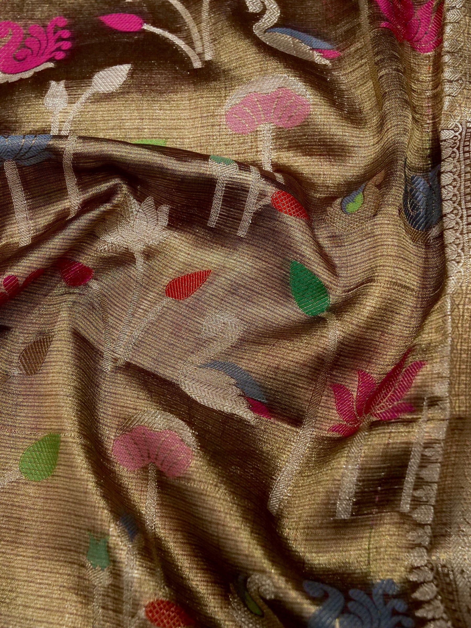 Banarasi Pure Tissue Silk with Resham Meena Attached Blouse