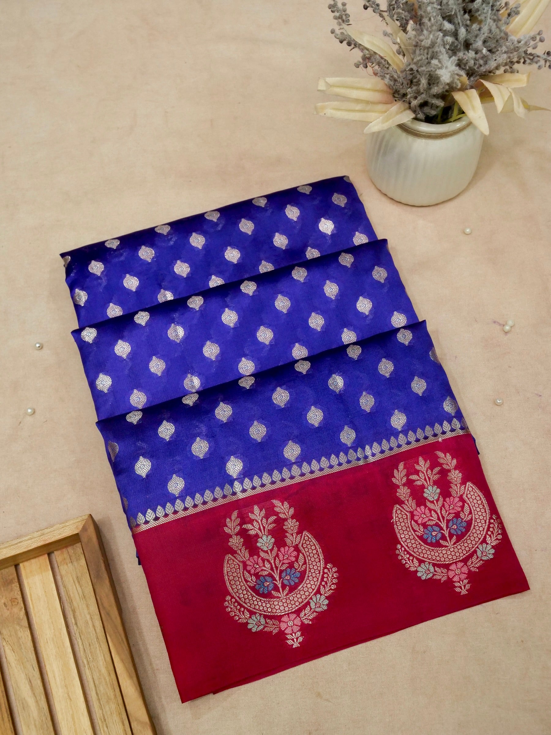 Banarasi Mango Silk Allover Zari buti with tilfi meena border