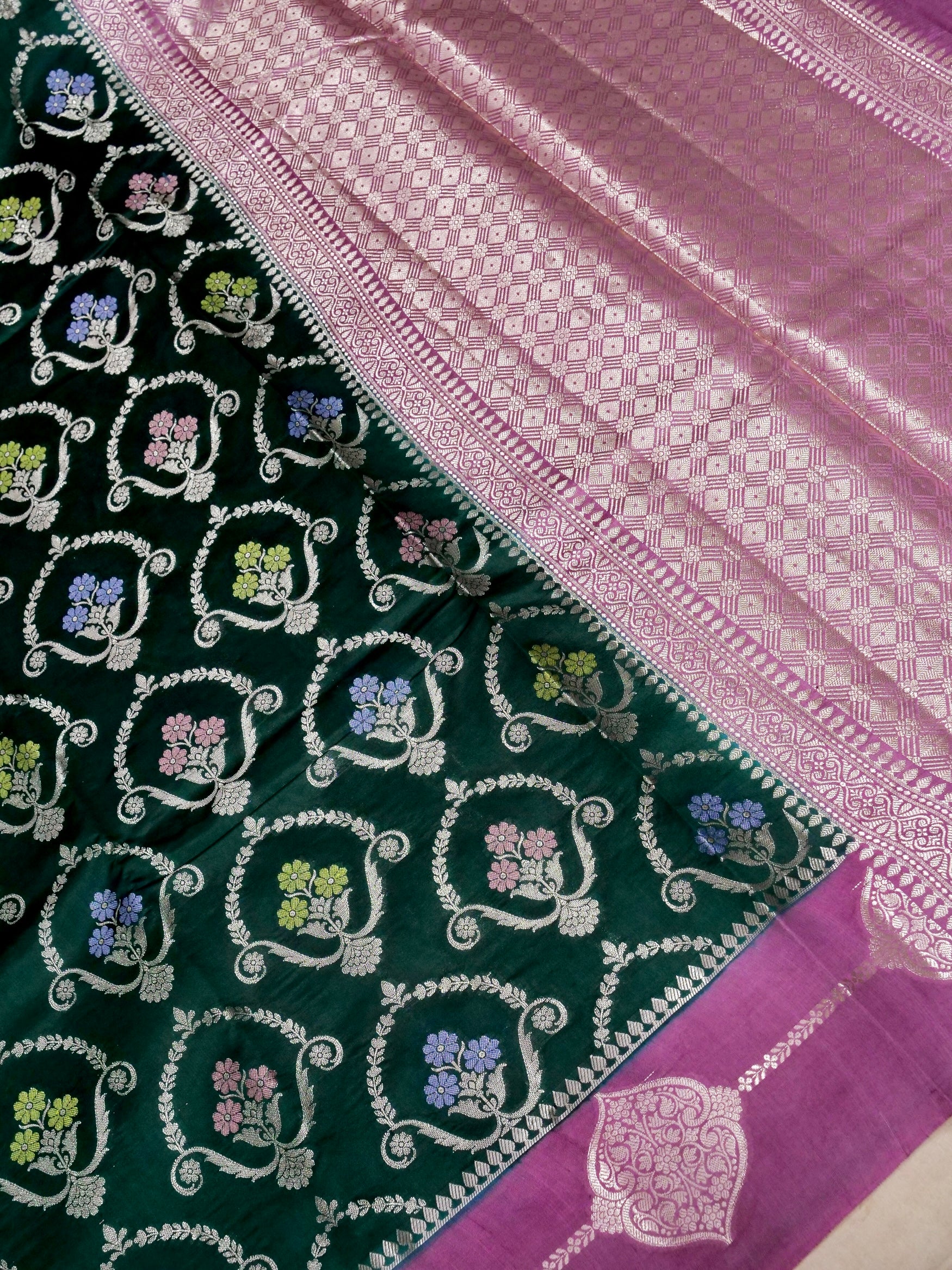 Banarasi pure mango silk allover zari buti with tilfi meena border