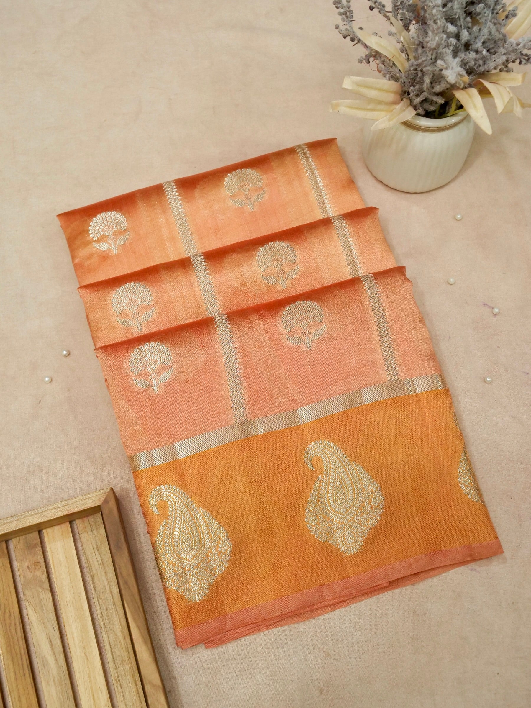 Banarasi Pure Mango Silk Allover Zari Buti Design and Chap Dye with Satan Patta