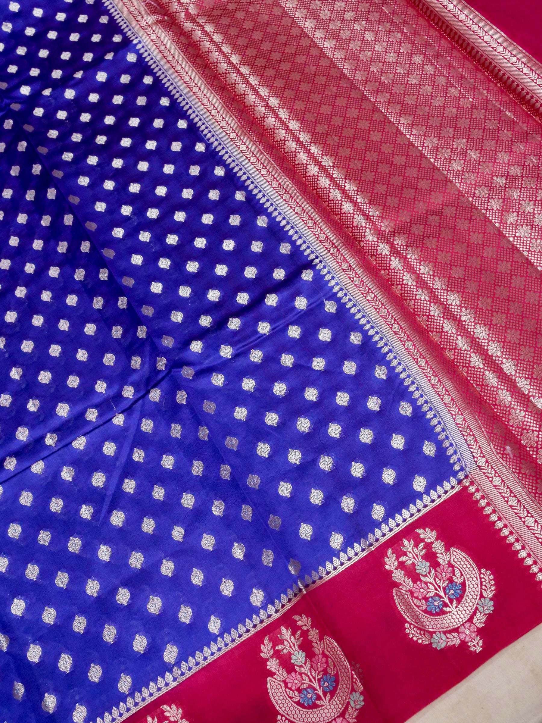 Banarasi Mango Silk Allover Zari buti with tilfi meena border