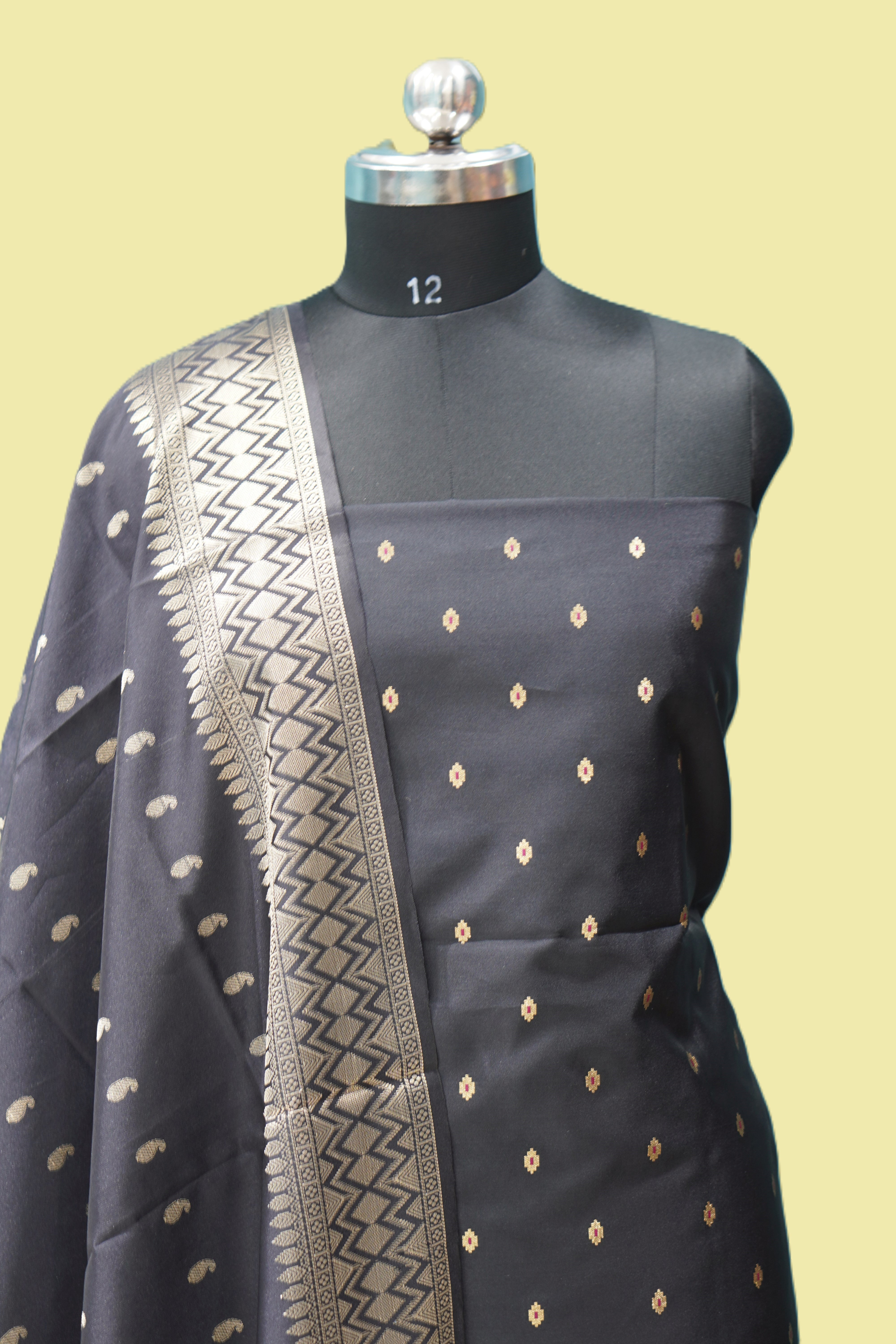 Banarasi suit z-black Woven Mulberry Silk