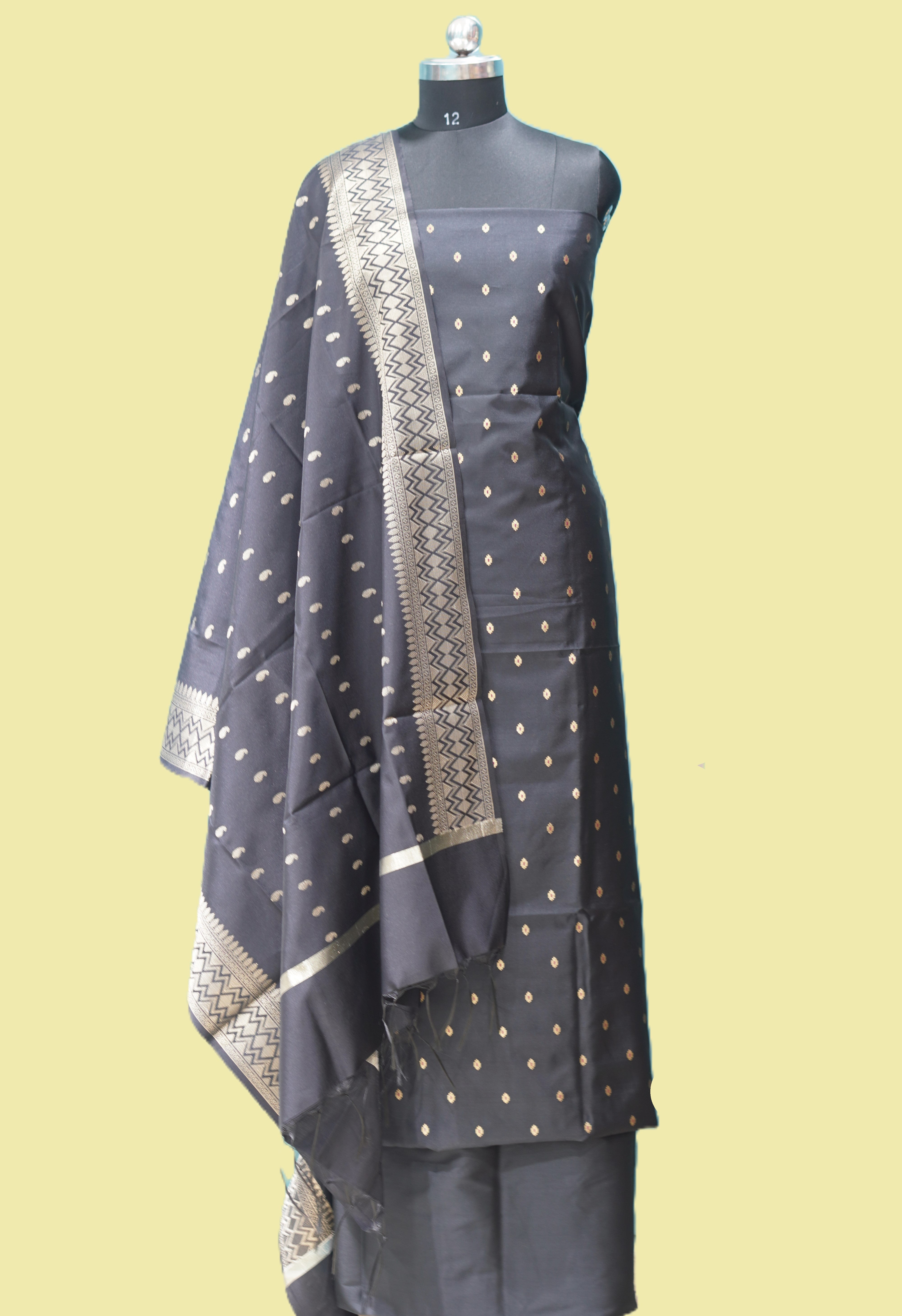 Banarasi suit z-black Woven Mulberry Silk