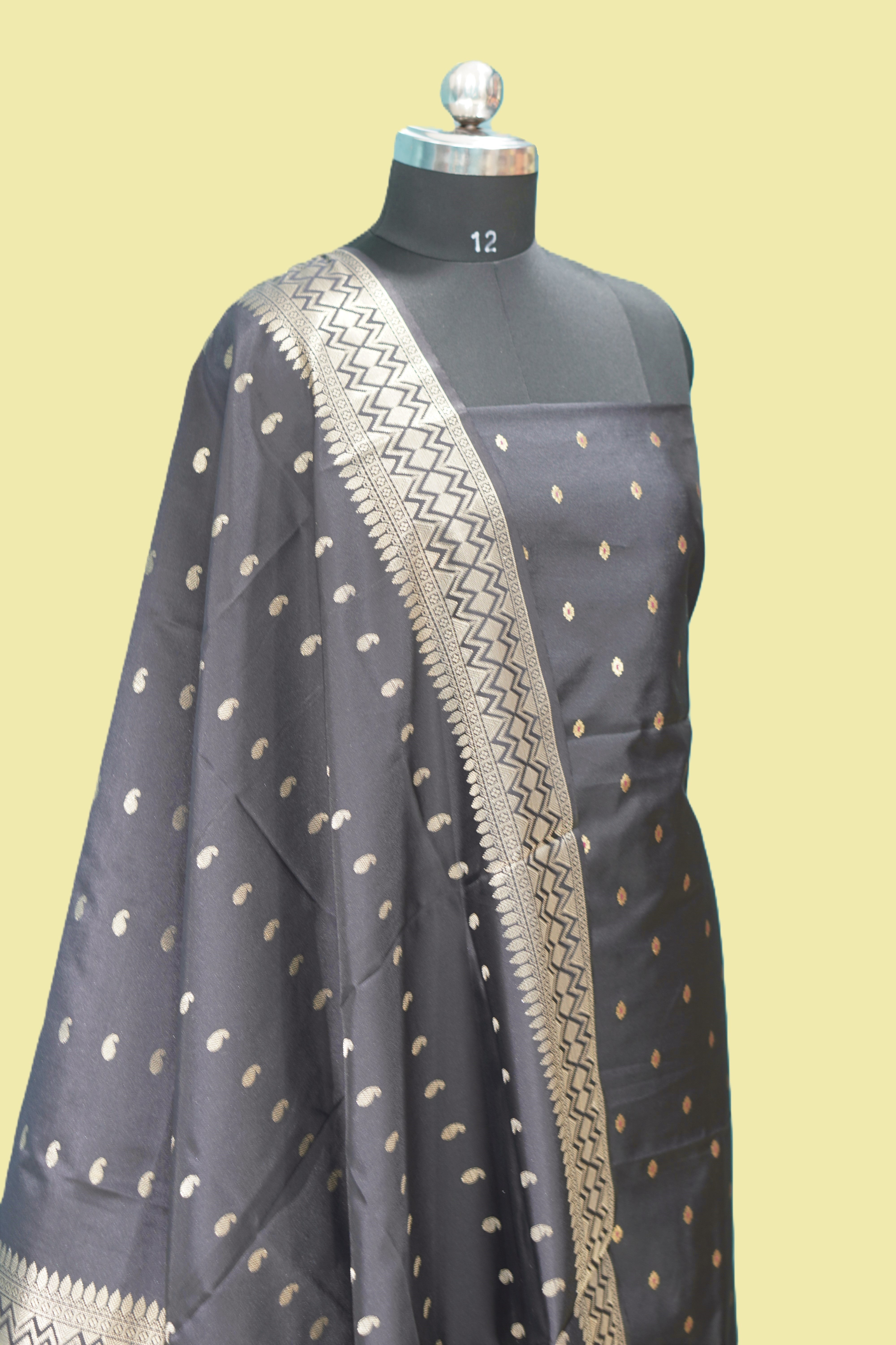 Banarasi suit z-black Woven Mulberry Silk