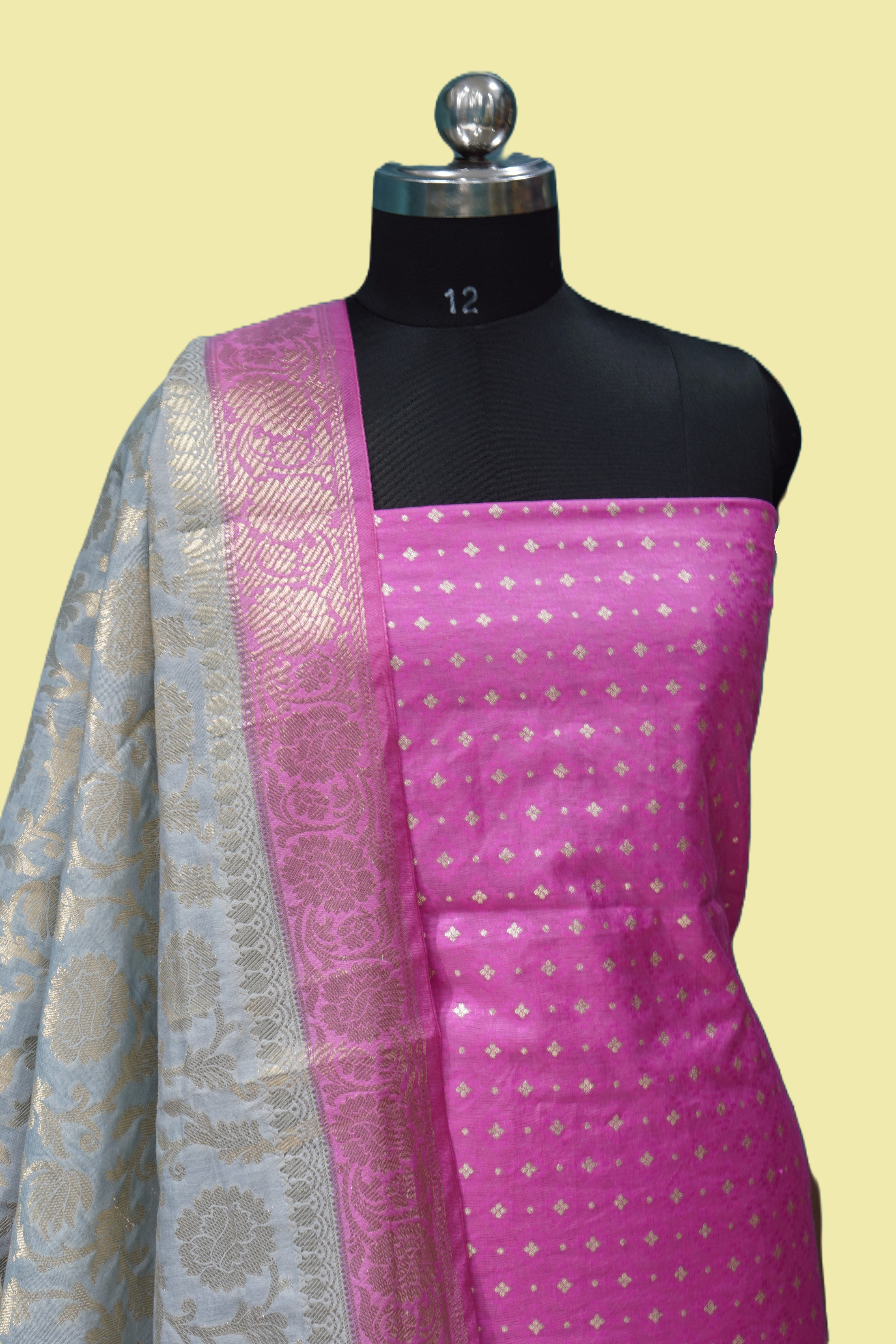 Banarasi Suit Pink Mulberry Silk Contrast Banarasi Dupatta