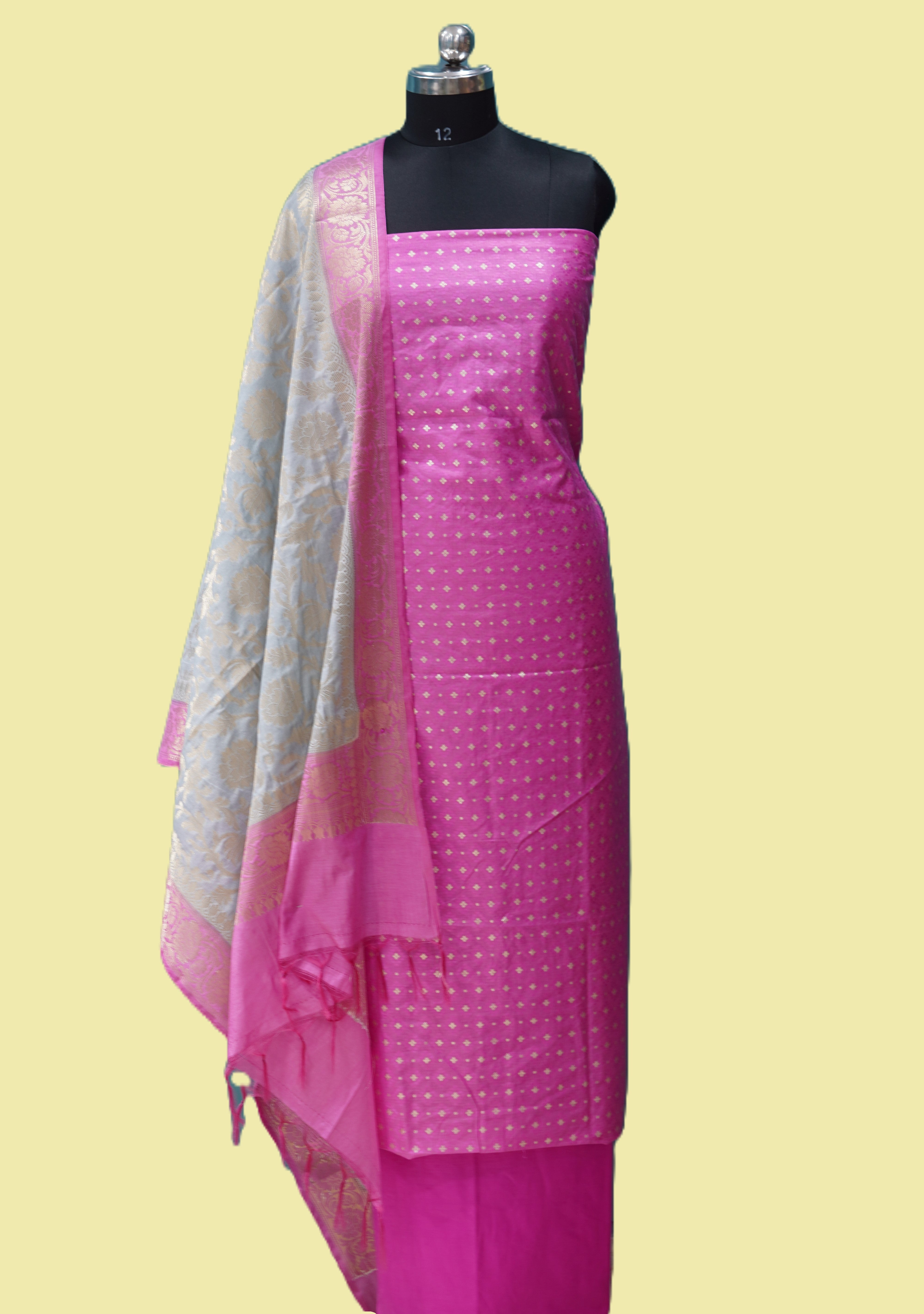 Banarasi Suit Pink Mulberry Silk Contrast Banarasi Dupatta