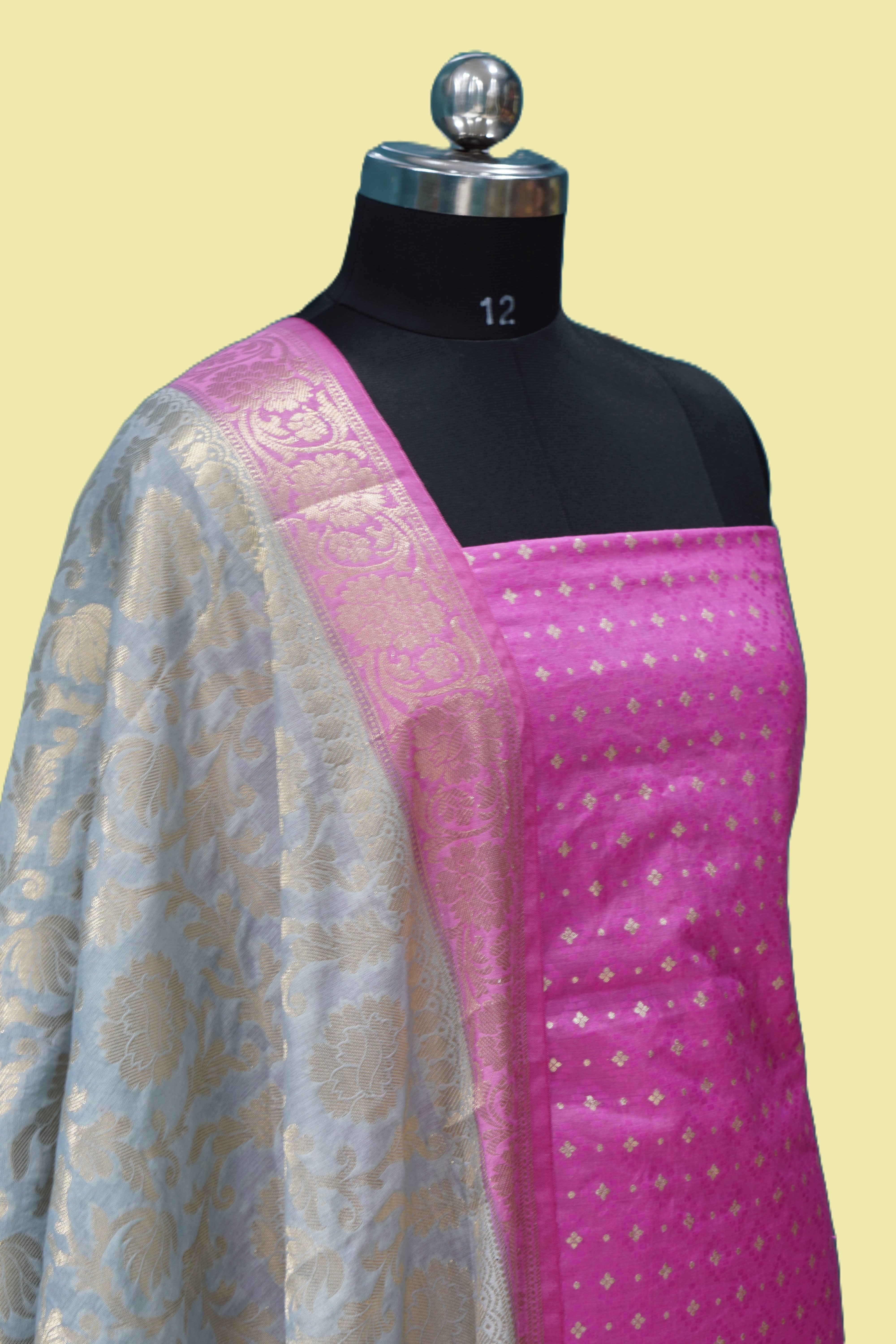 Banarasi Suit Pink Mulberry Silk Contrast Banarasi Dupatta