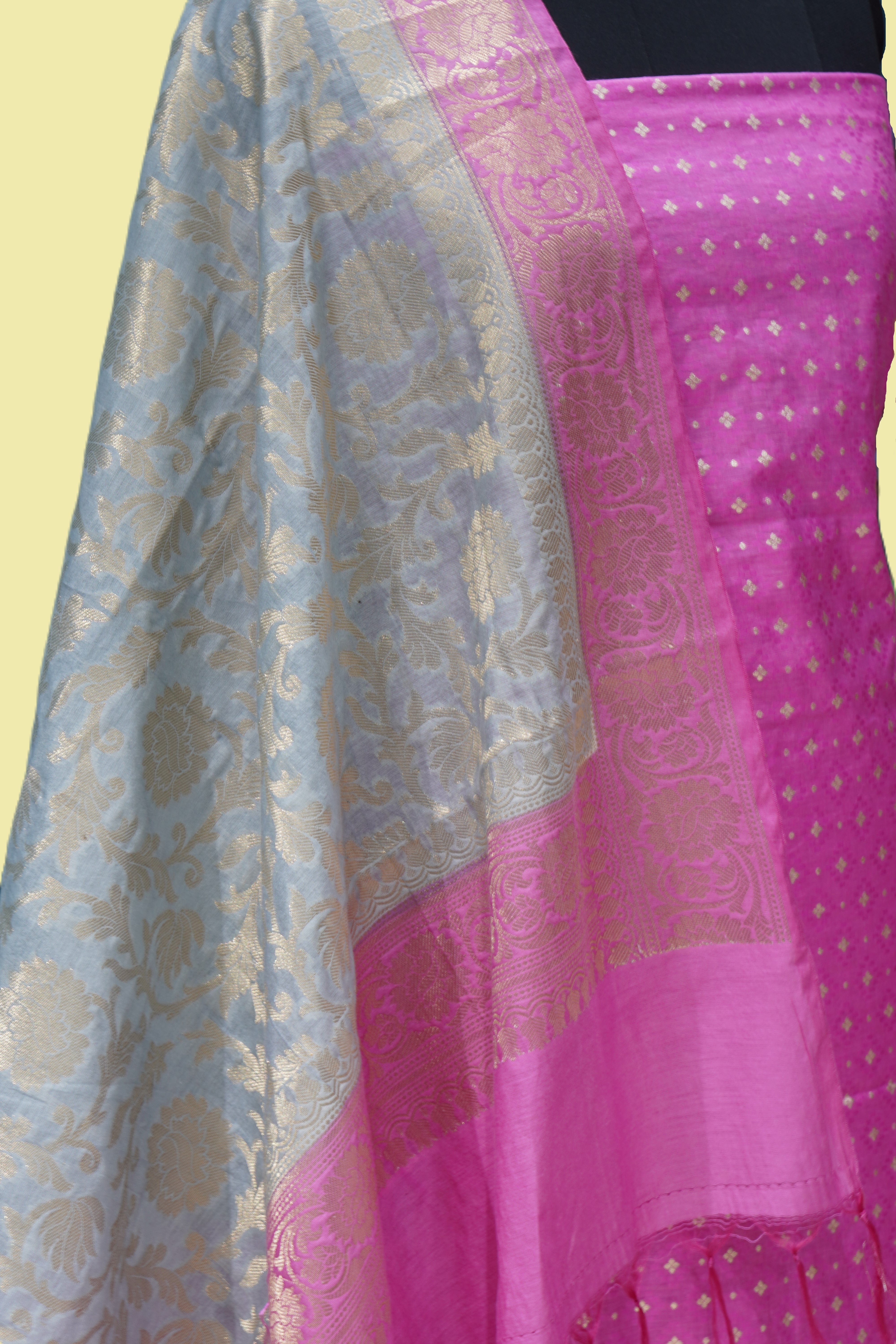 Banarasi Suit Pink Mulberry Silk Contrast Banarasi Dupatta