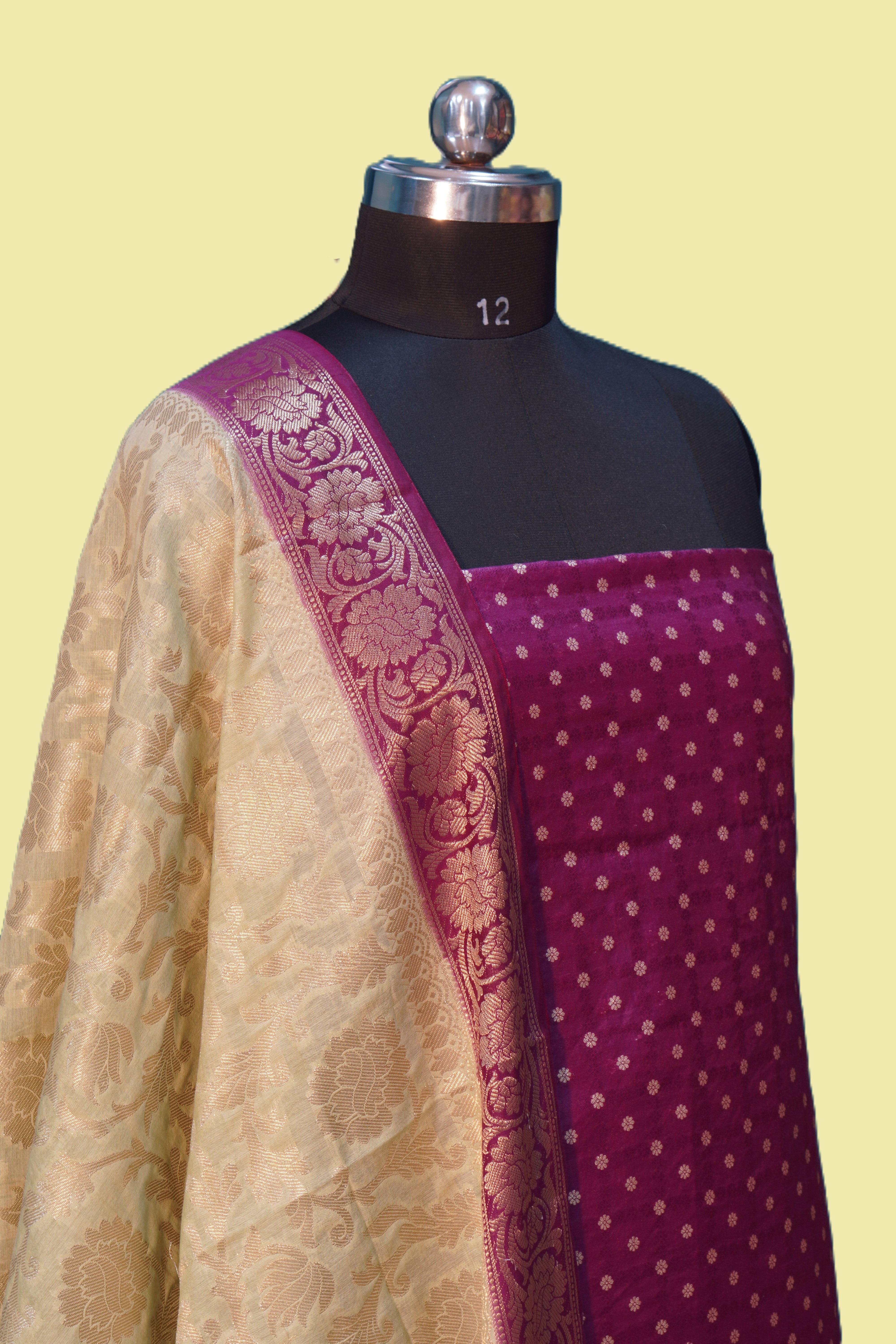 Banarasi Suit Mahroon Mulberry Silk Contrast Banarasi Dupatta