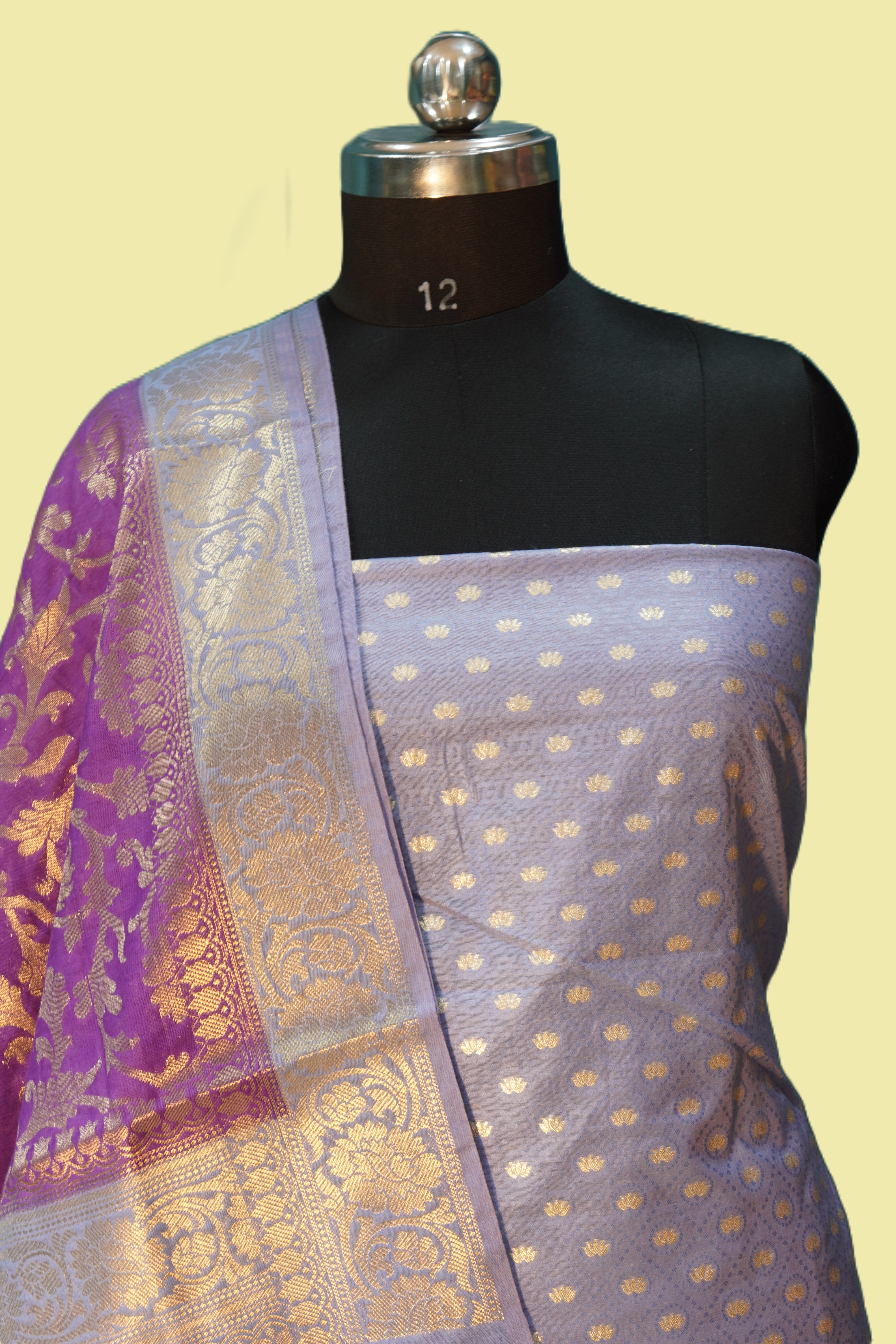 Banarasi Suit Lavender Mulberry Silk Contrast Banarasi Dupatta