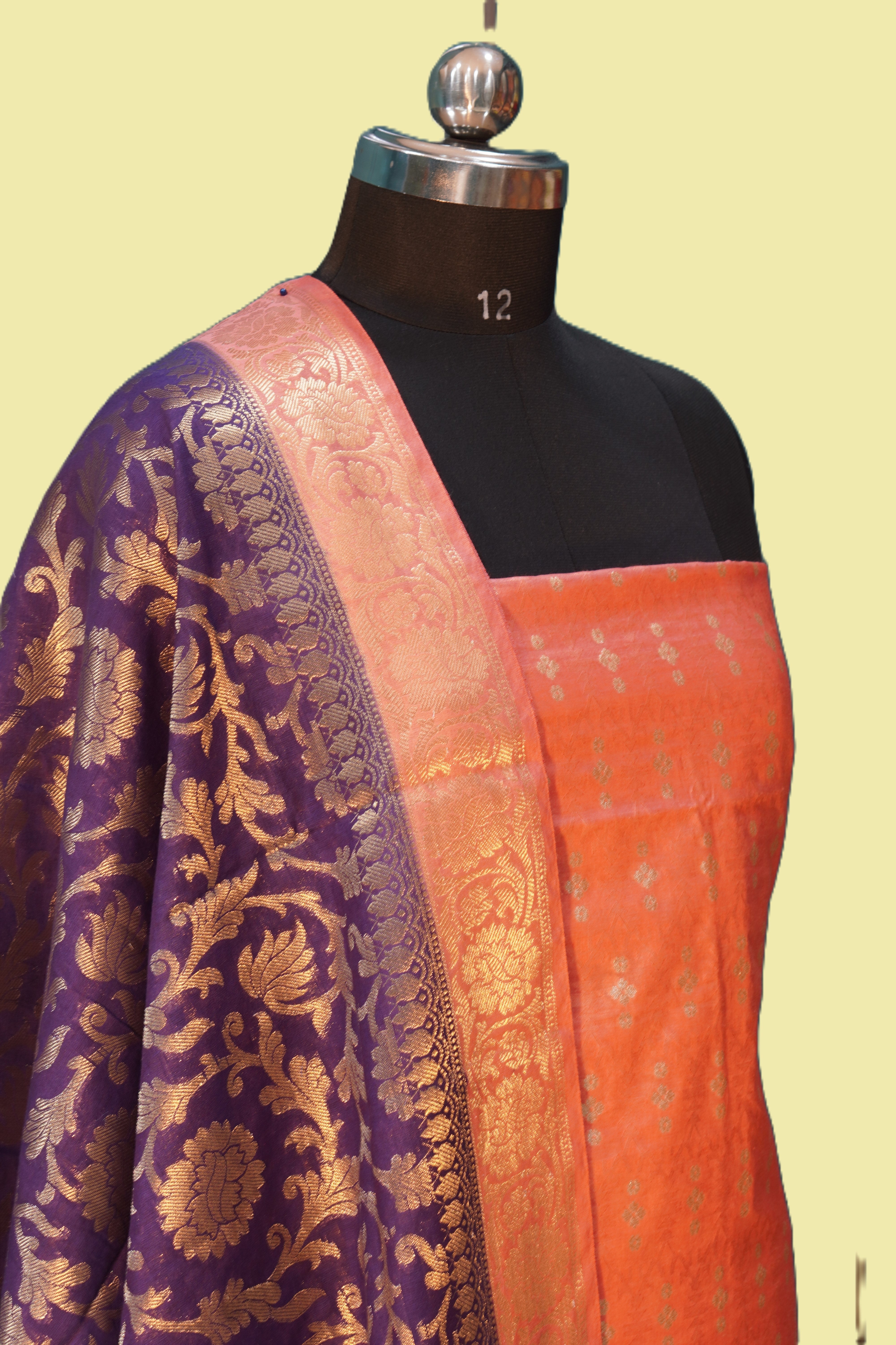 Banarasi Suit voilet Mulberry Silk Contrast Banarasi Dupatta