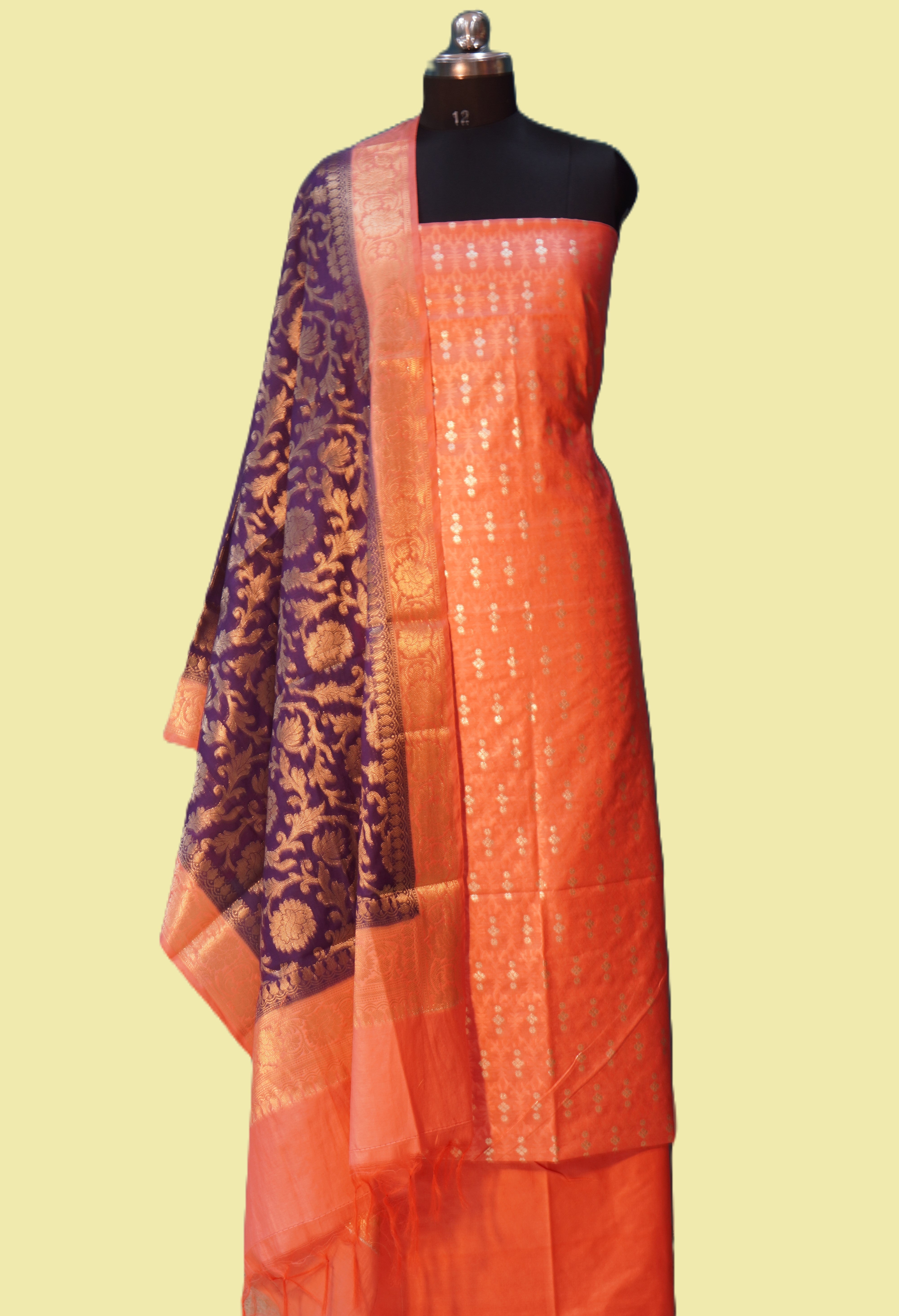 Banarasi Suit voilet Mulberry Silk Contrast Banarasi Dupatta