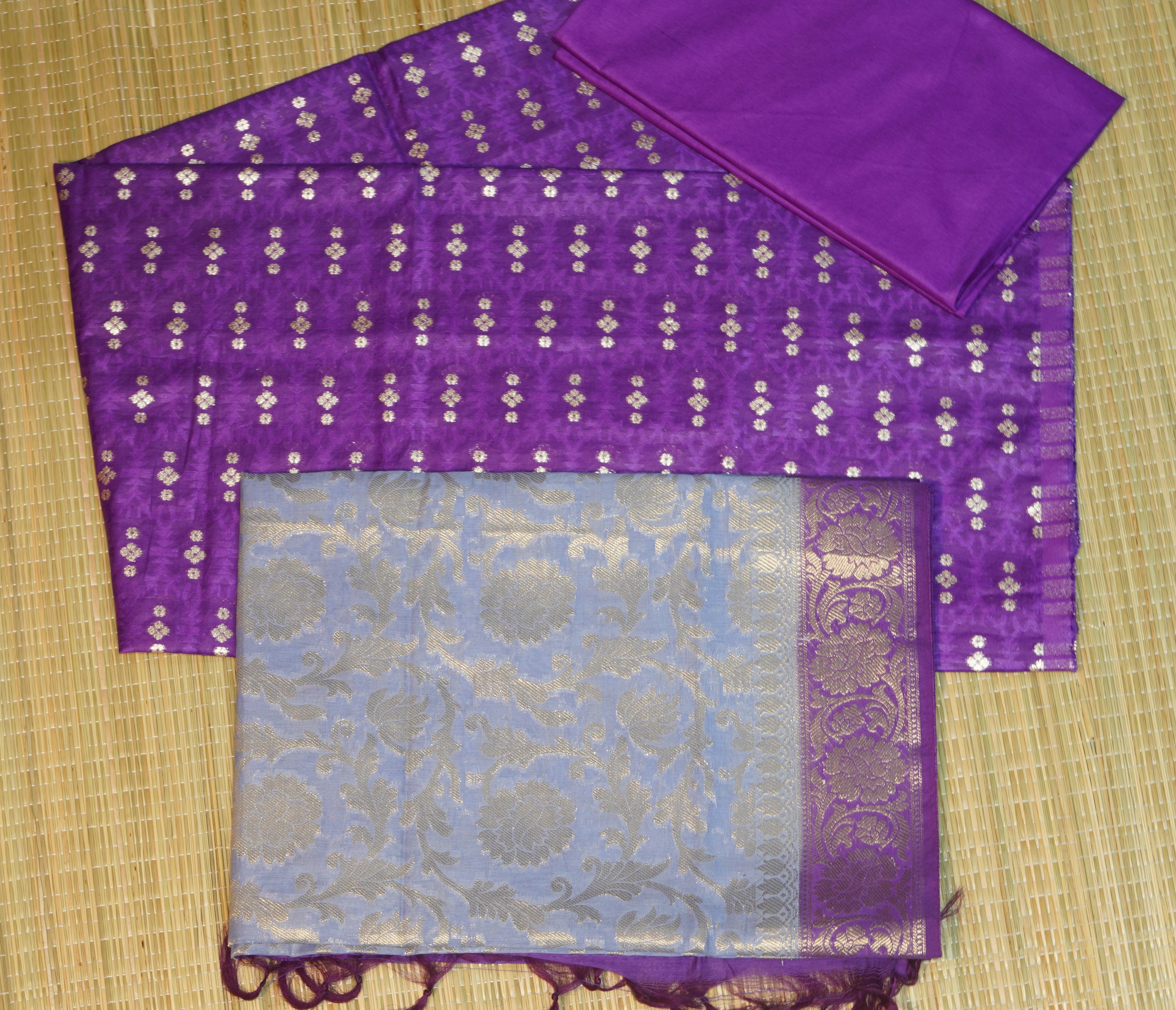 Banarasi Suit voilet Mulberry Silk Contrast Banarasi Dupatta