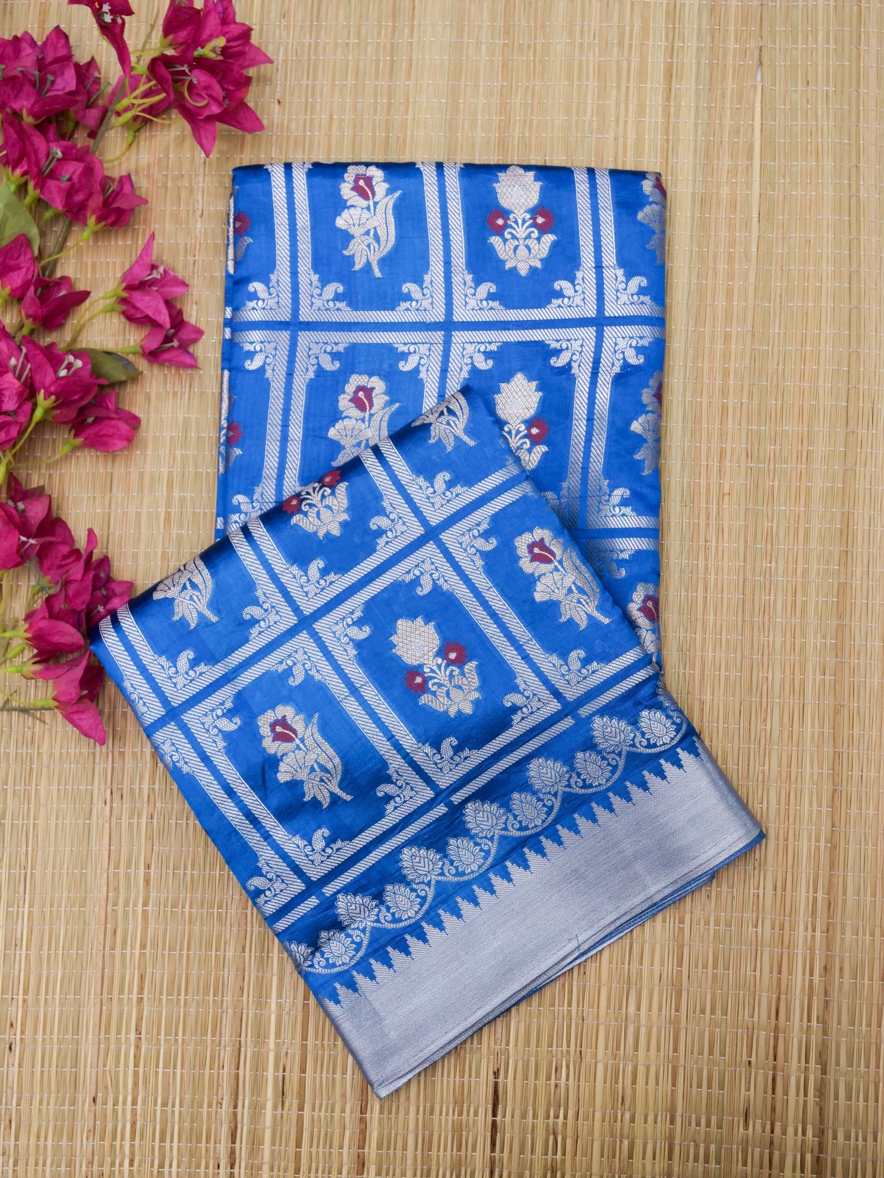 Banarasi pure raw mango silk allover jari box design with Meena  With contrast blouse