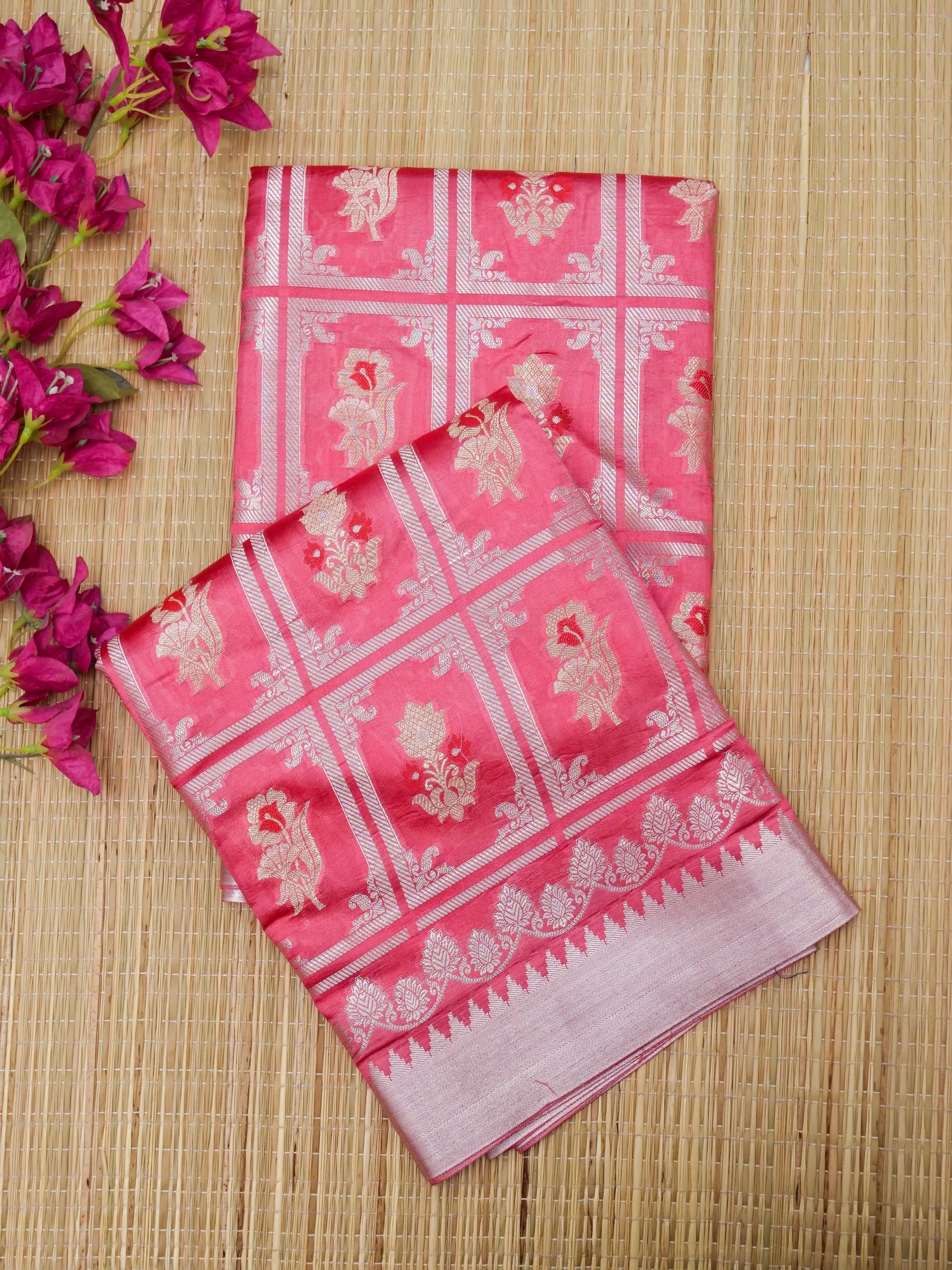 Banarasi pure raw mango silk allover jari box design with Meena  With contrast blouse