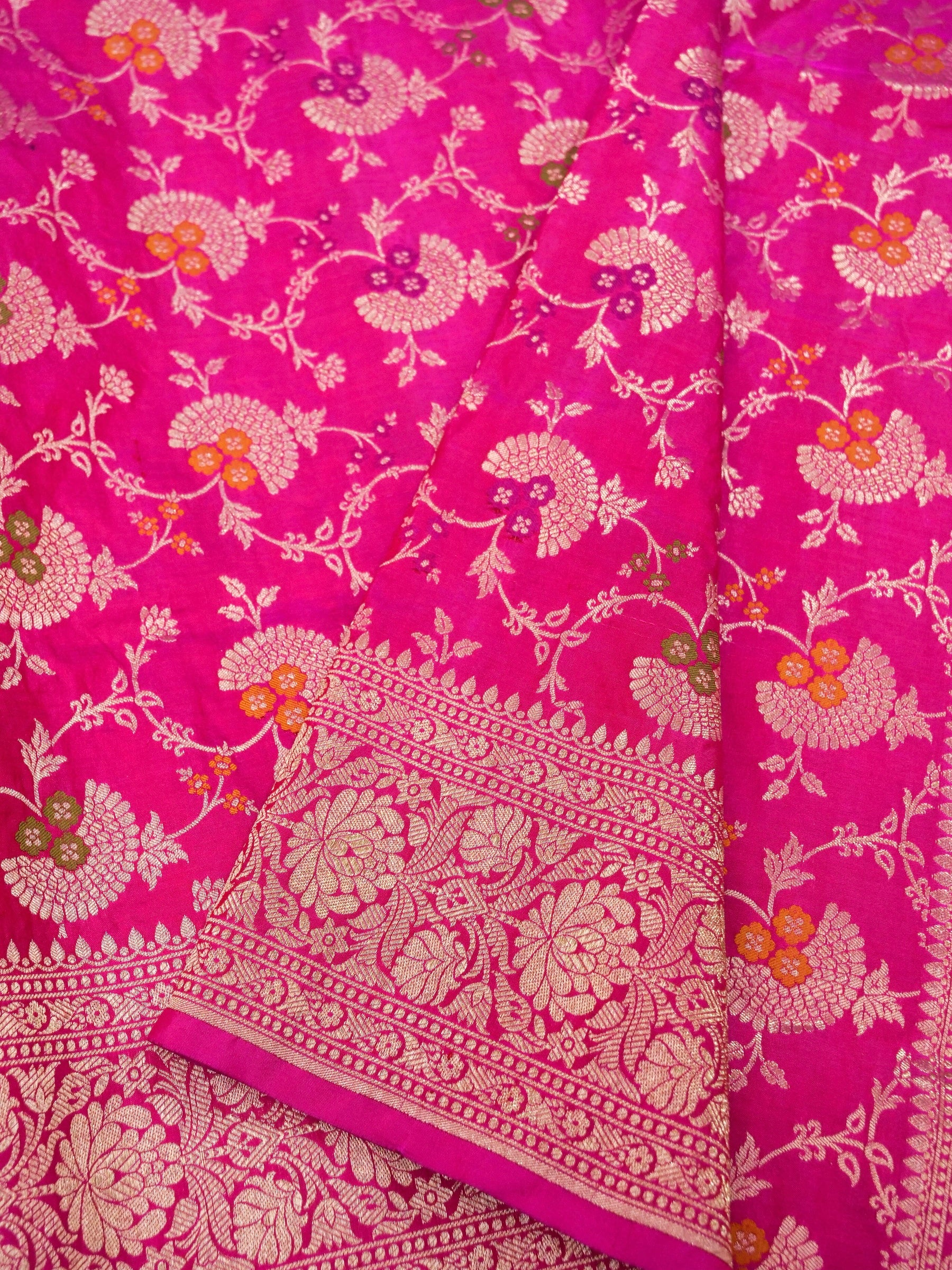 Banarasi Handloom pure katan silk  Allover jari jaal design with tilfi Meena  Jari patta blouse
