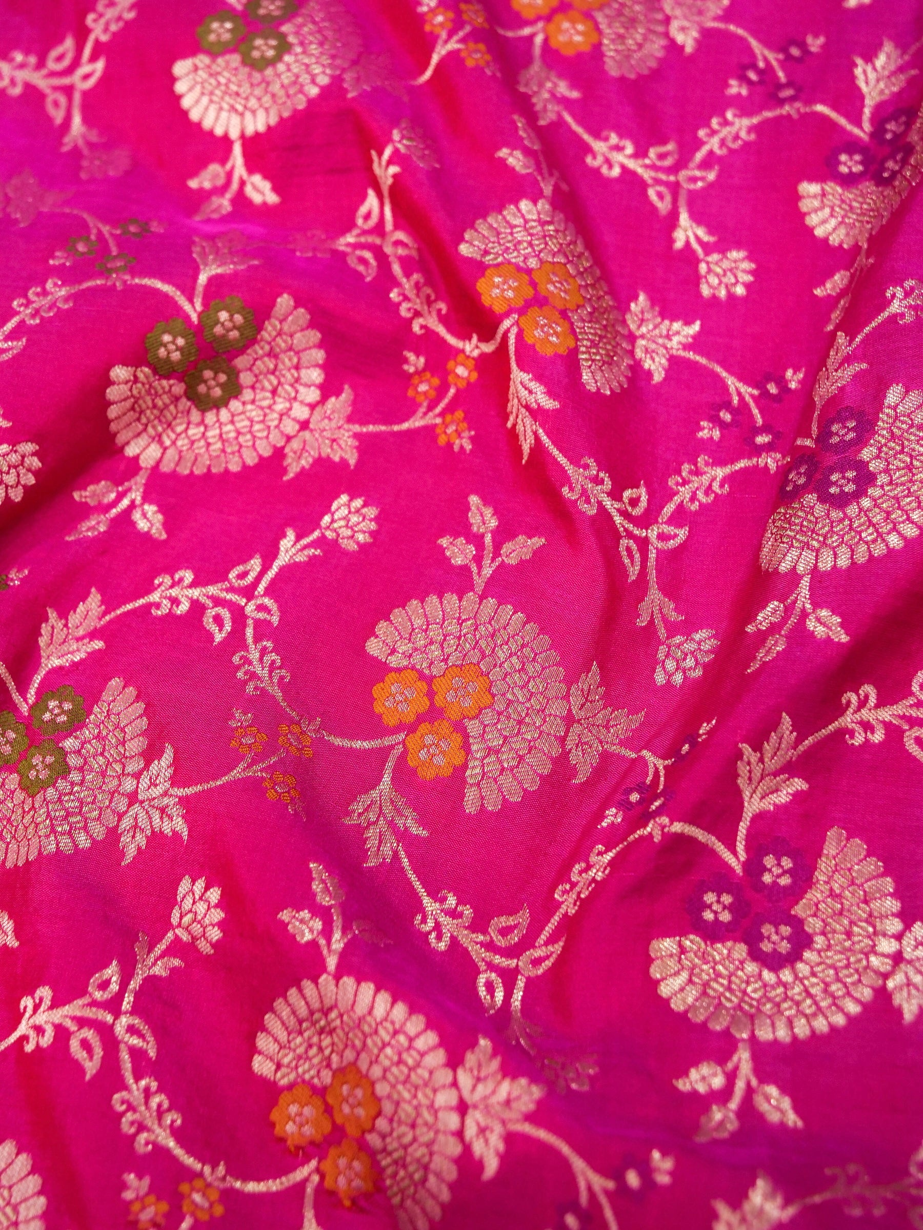 Banarasi Handloom pure katan silk  Allover jari jaal design with tilfi Meena  Jari patta blouse